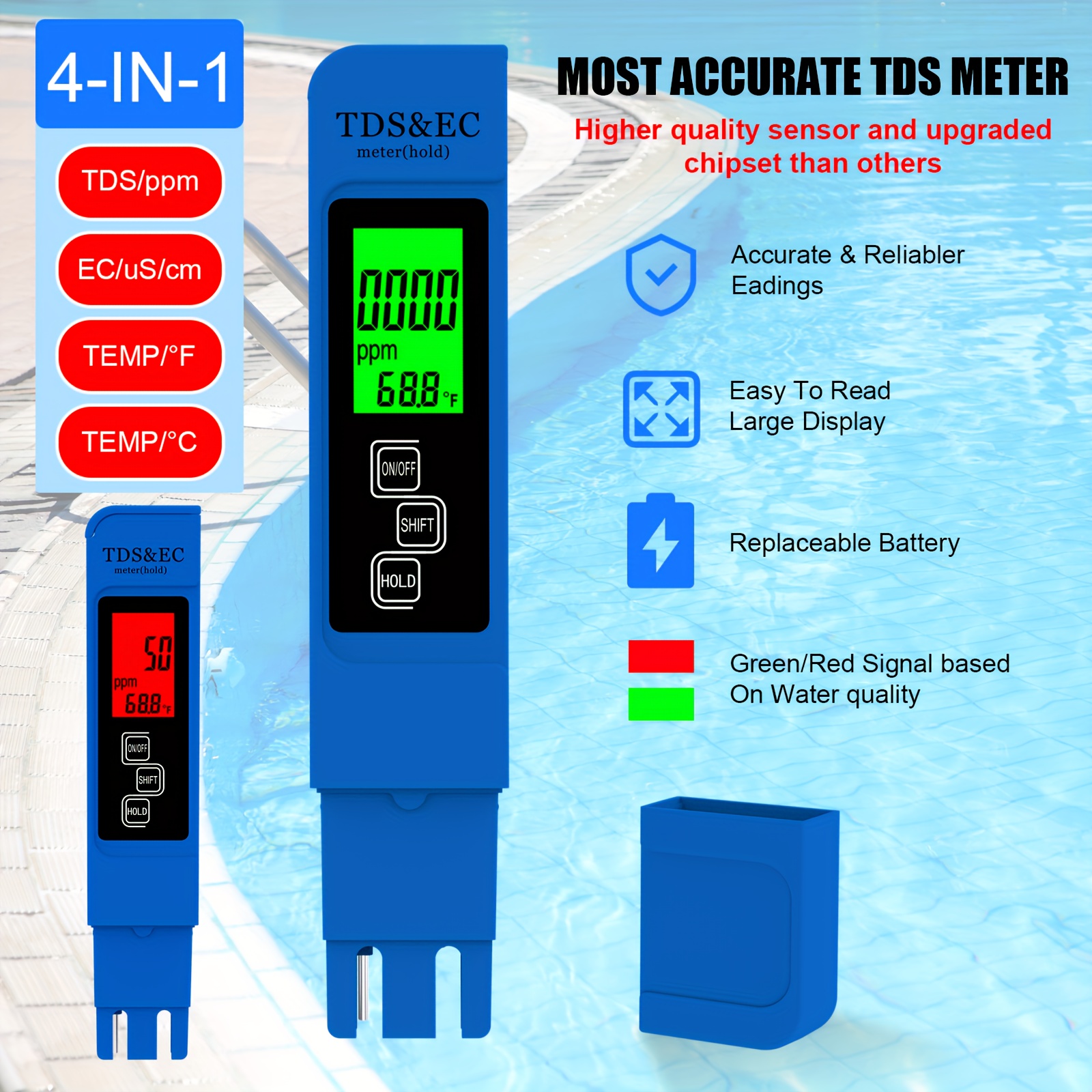 4 in 1 tds ec water tester white blue   options backlit quick reading accurate measurement 0 9999ppm   for drinking water aquarium use