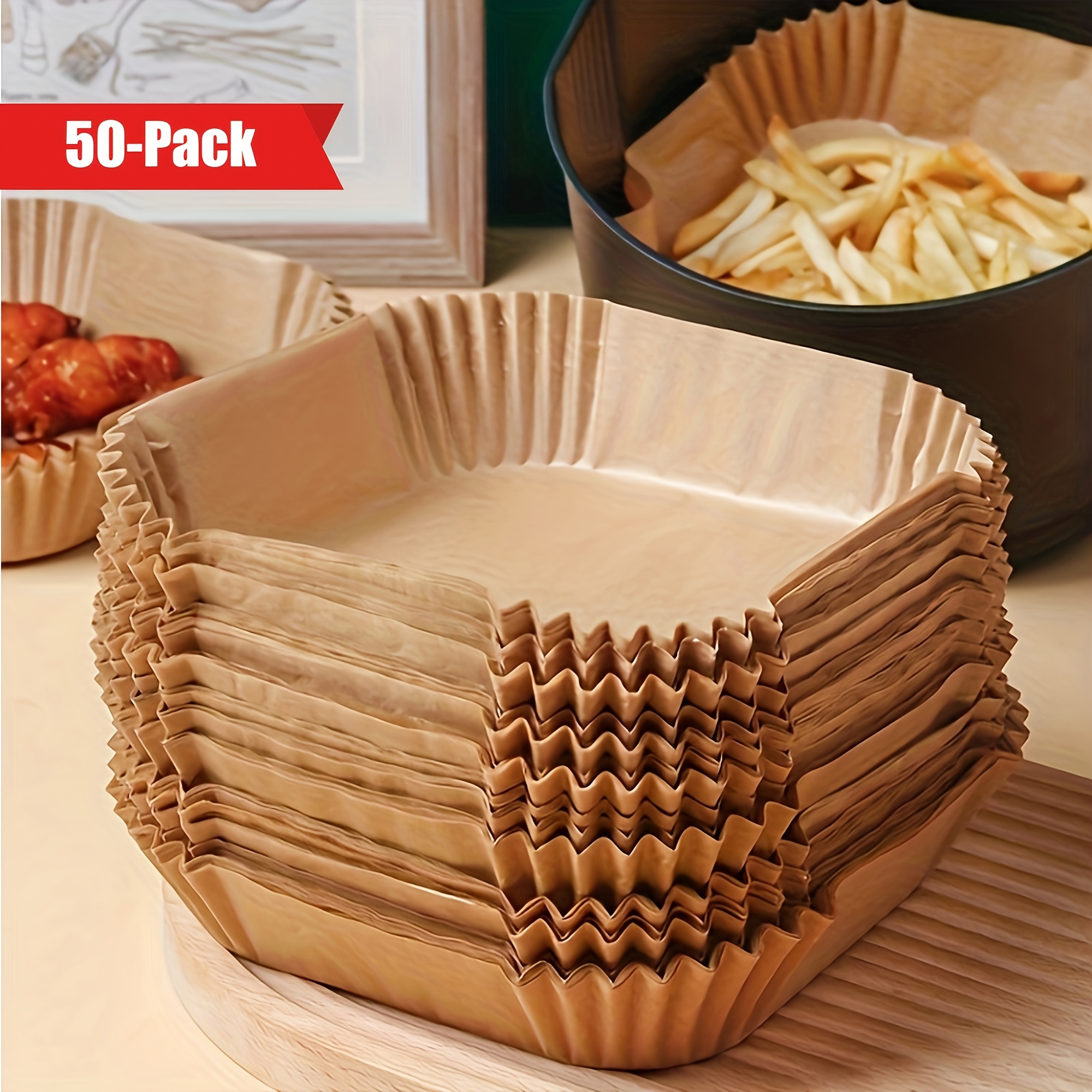 50 100pcs air fryer liner non stick to baking paper suitable for baking grilling and microwave ovens easy to clean single sheet paper for   cooking suitable for hotel and commercial use