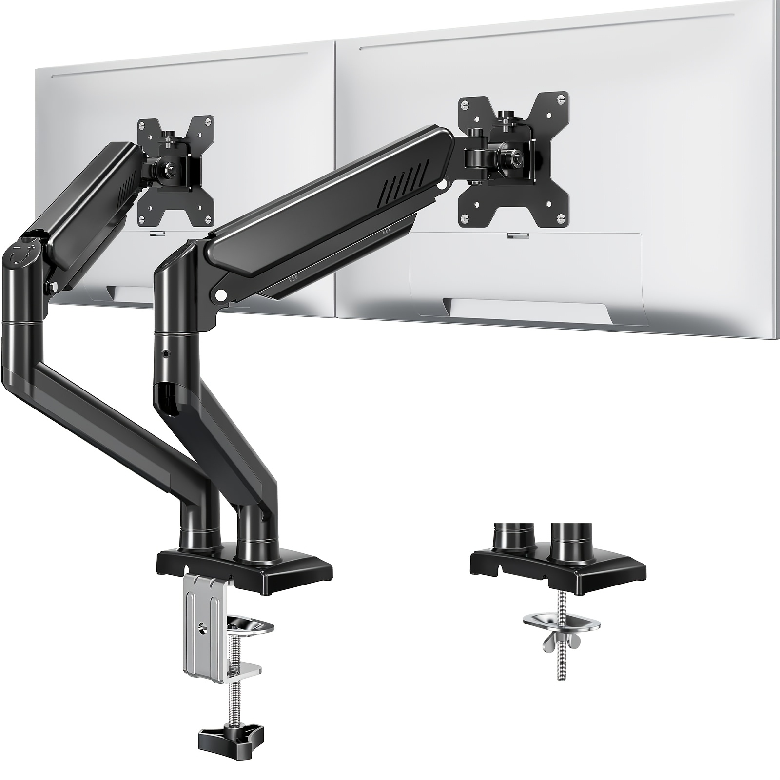 E-shop Verstellbarer Doppelmonitorständer für 13-32 Zoll Bildschirme, Unterstützt bis zu 9 kg, Neigung und Schwenkbar, VESA /100x100, Platzsparendes