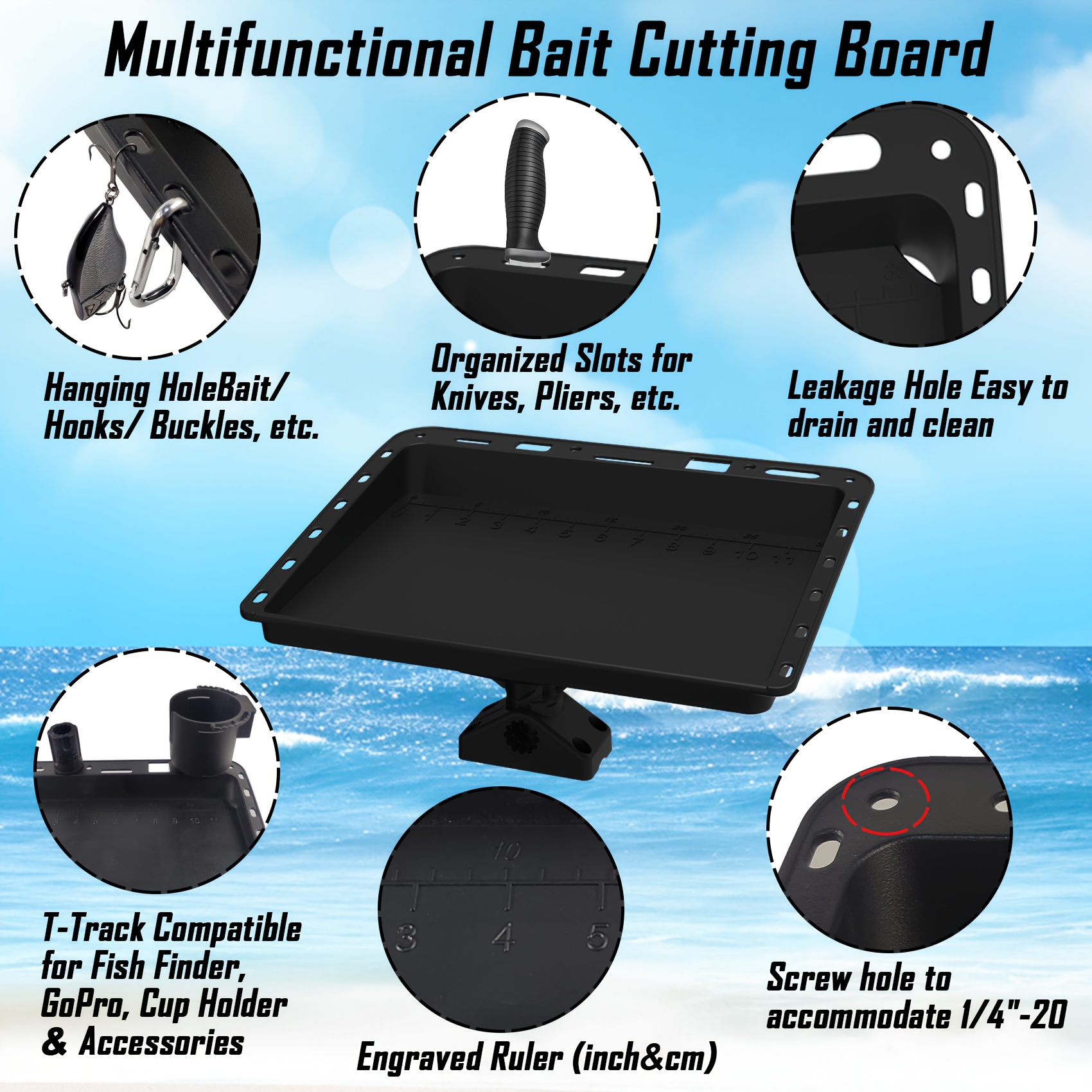 Multi-Functional Boat Bait Cutting Board with Mounting Base