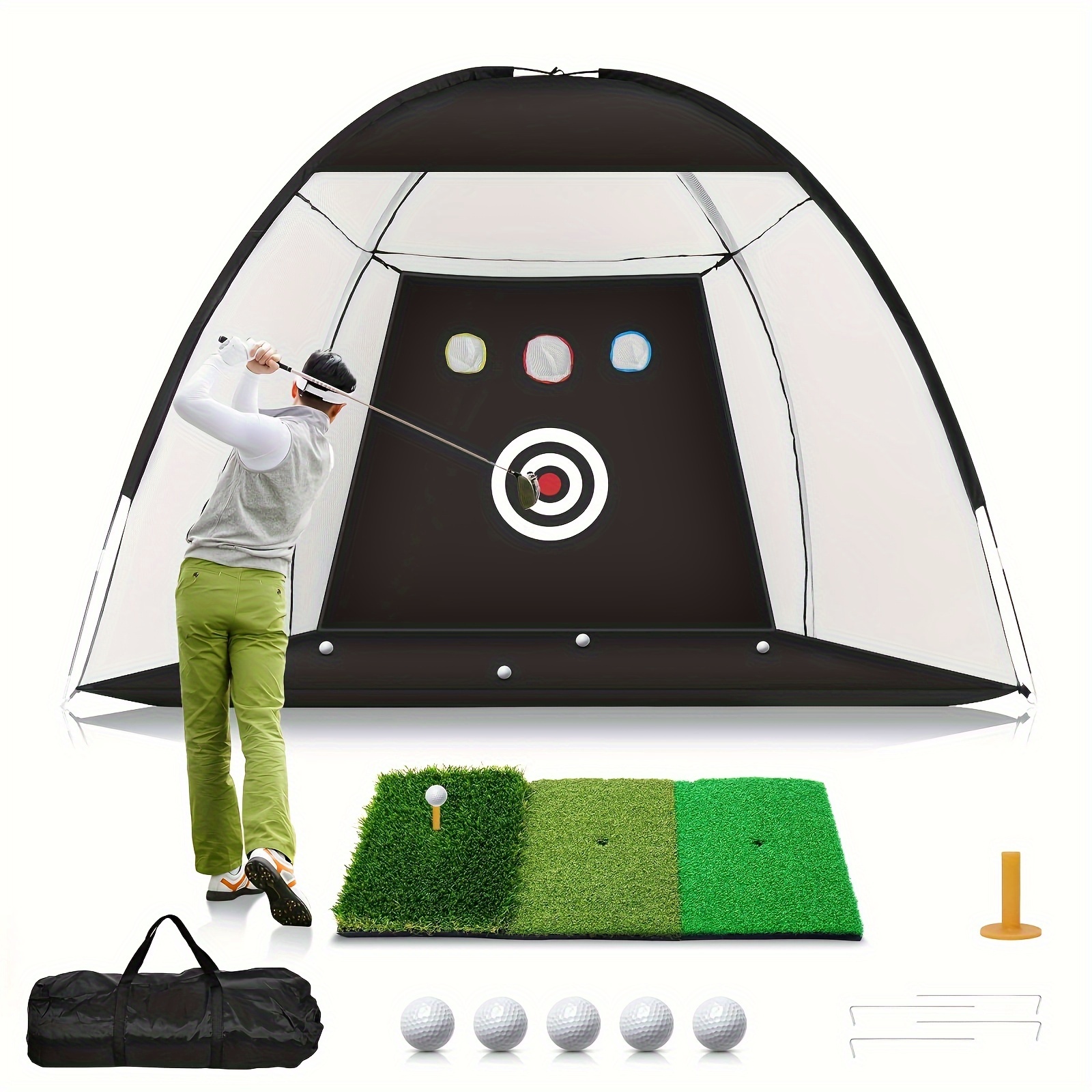 

10x7ft Deluxe Golf Practice Net Set - Backyard Golfing With Realistic Turf, , 5 Golf Balls, Tees, Rubber Tees, Carry Bag, And More - Perfect Gift For Golf Enthusiasts And Men