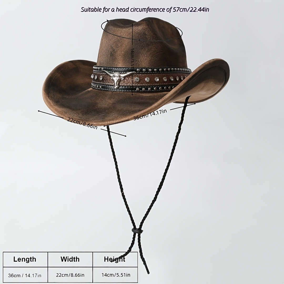 Cowboy Hat with Adjustable Strap for Parties Festival Costume Wowstyle Black Cowboy Hat, Unisex Polyester Felt, Adjustable  main image 3