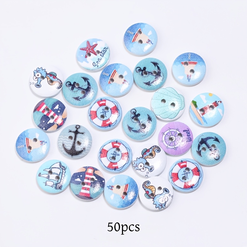 50 White Wooden Nautical Two-hole Buttons, Durable And Versatile Crafts, Suitable For Sewing And Decoration Projects