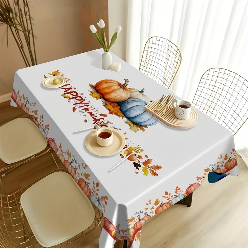 

Autumn Thanksgiving Pumpkin Polyester Tablecloth - Stain & Wash Resistant, Waterproof & Oil-proof For Picnics, Camping, Weddings, Birthdays, Christmas Dining & Home Decor