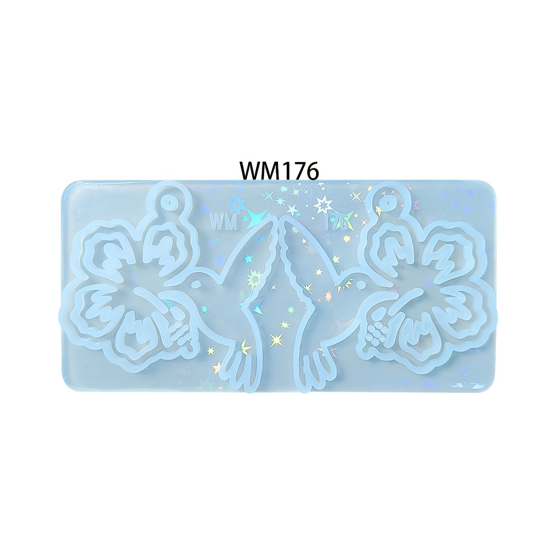 TEMU WM176 Moule en silicone holographique laser fleur, moule de moulage en résine avec trou pour la fabrication de bijoux époxy