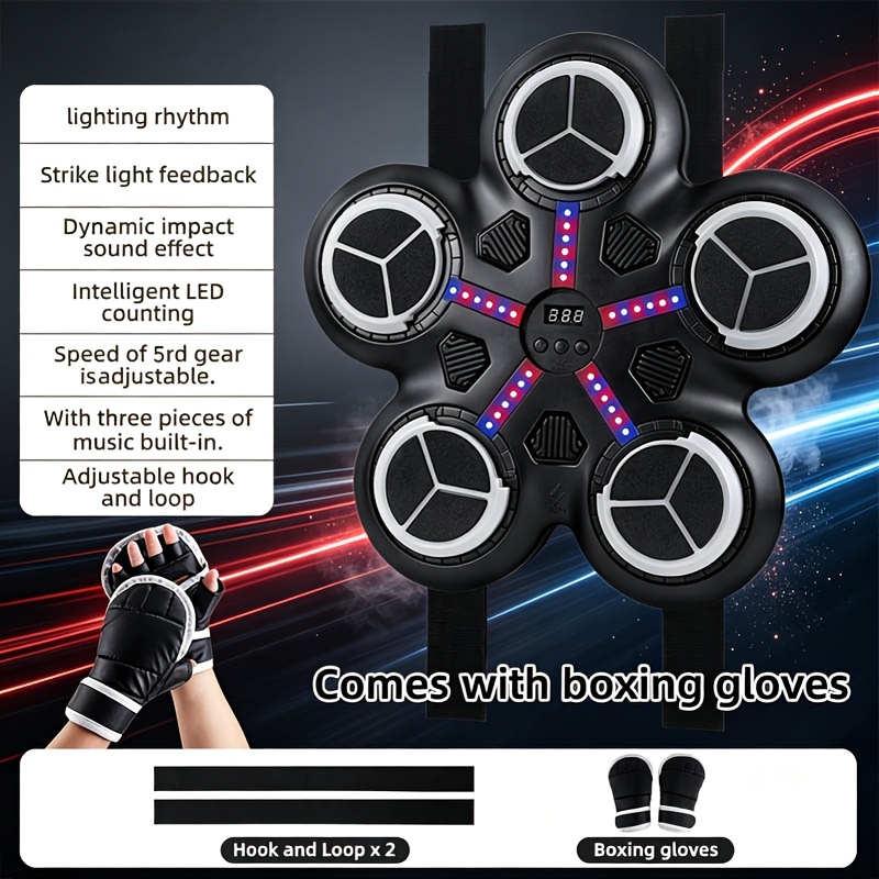 TEMU Wall Mounted Boxing Speed Ball, Rhythm Light Boxing With 5 Speed Modes, 5 & 6 Targets Height Adjustable Shock Absorbing Punch Pad, Built-in