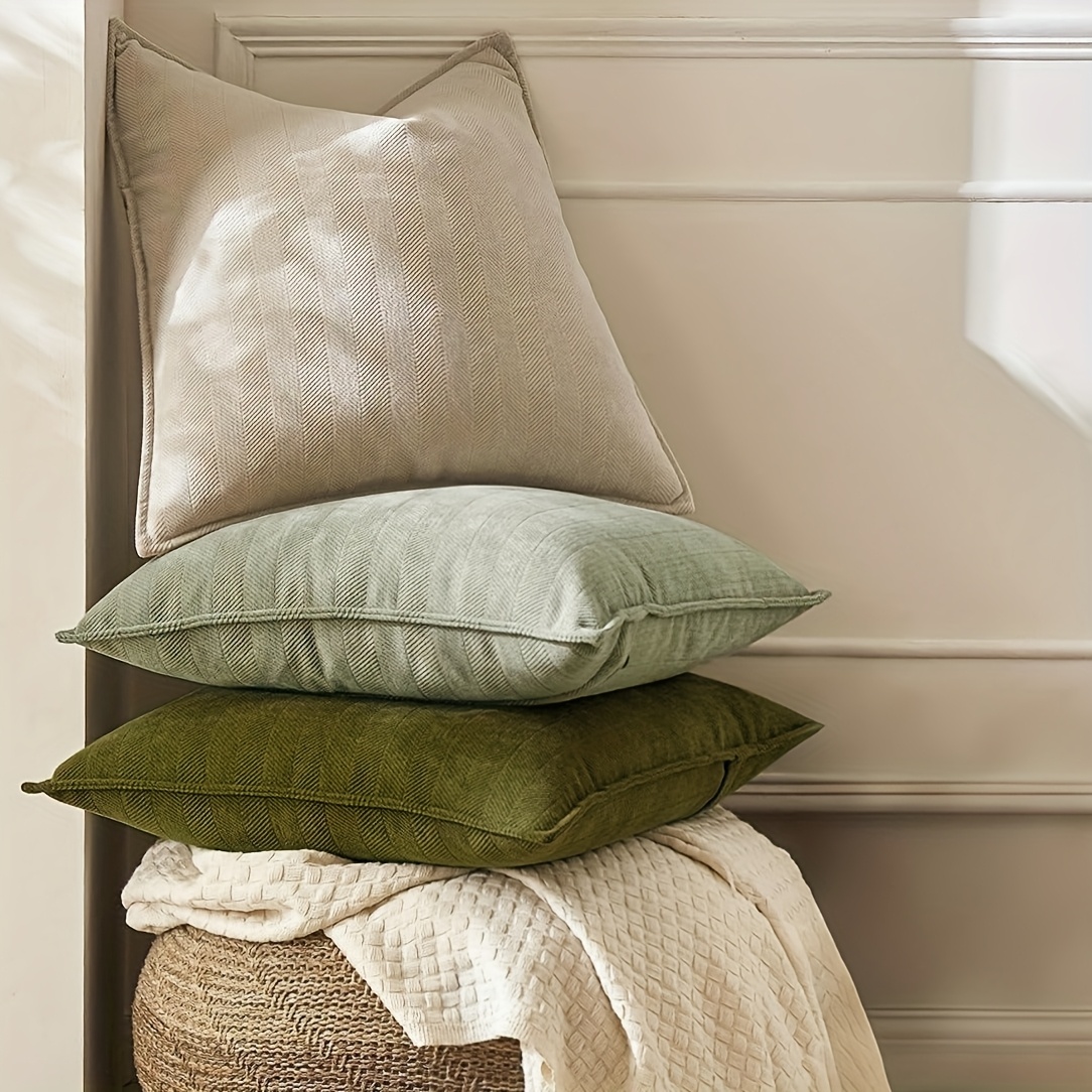 3pcs Set, Herb-patterned Western Modern Double-sided Design Chenille Throw Pillow Covers, No Pillow Core, Soft, Comfortable and Natural Bohemian-style Farmhouse Neutral Sofa Cushion Cover, Outdoor Modern Sofa Bed Cover, Living Room Home Decoration
