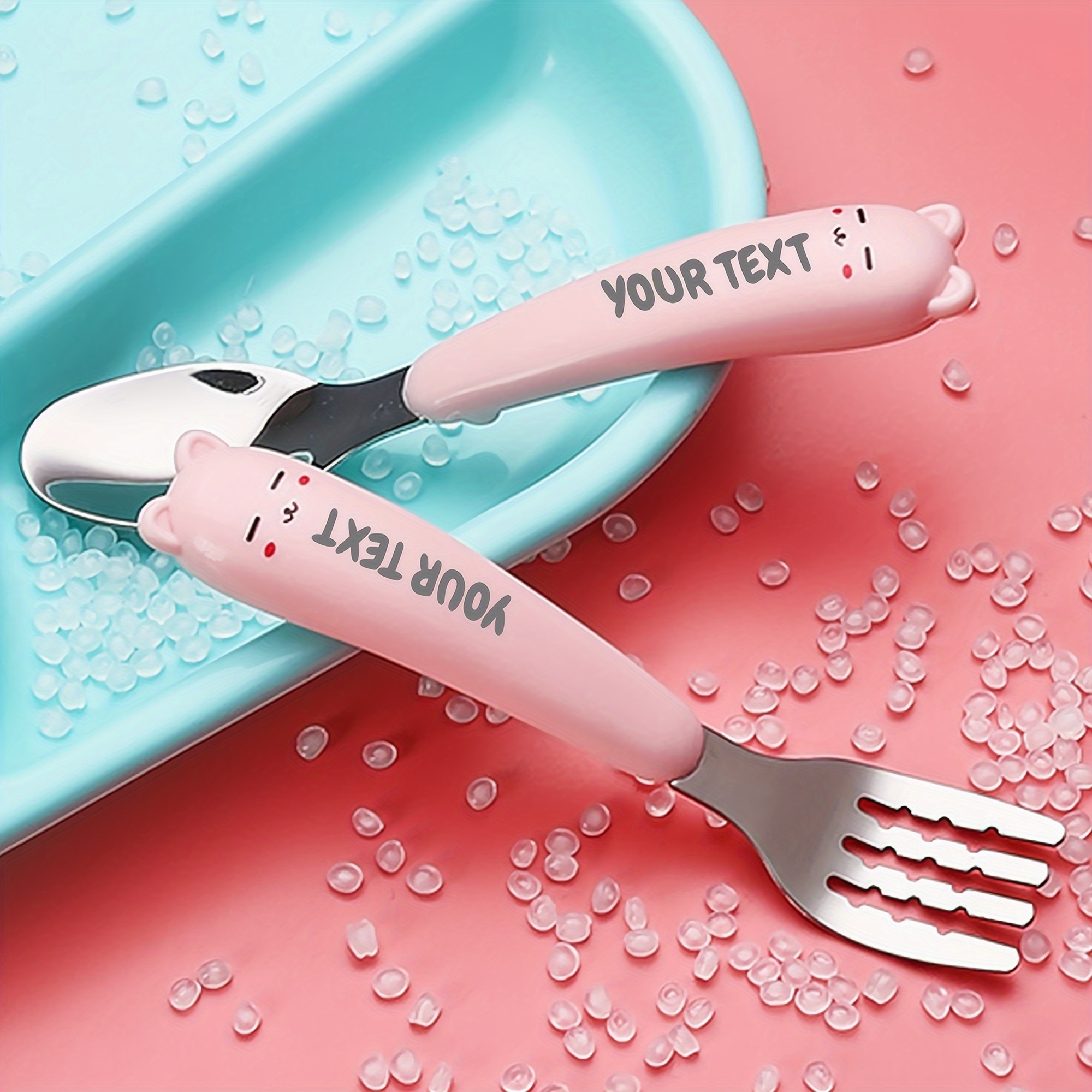 personalised engraved name stainless steel cutlery 2pcs set set solid colour with   cute and simple Product details 5