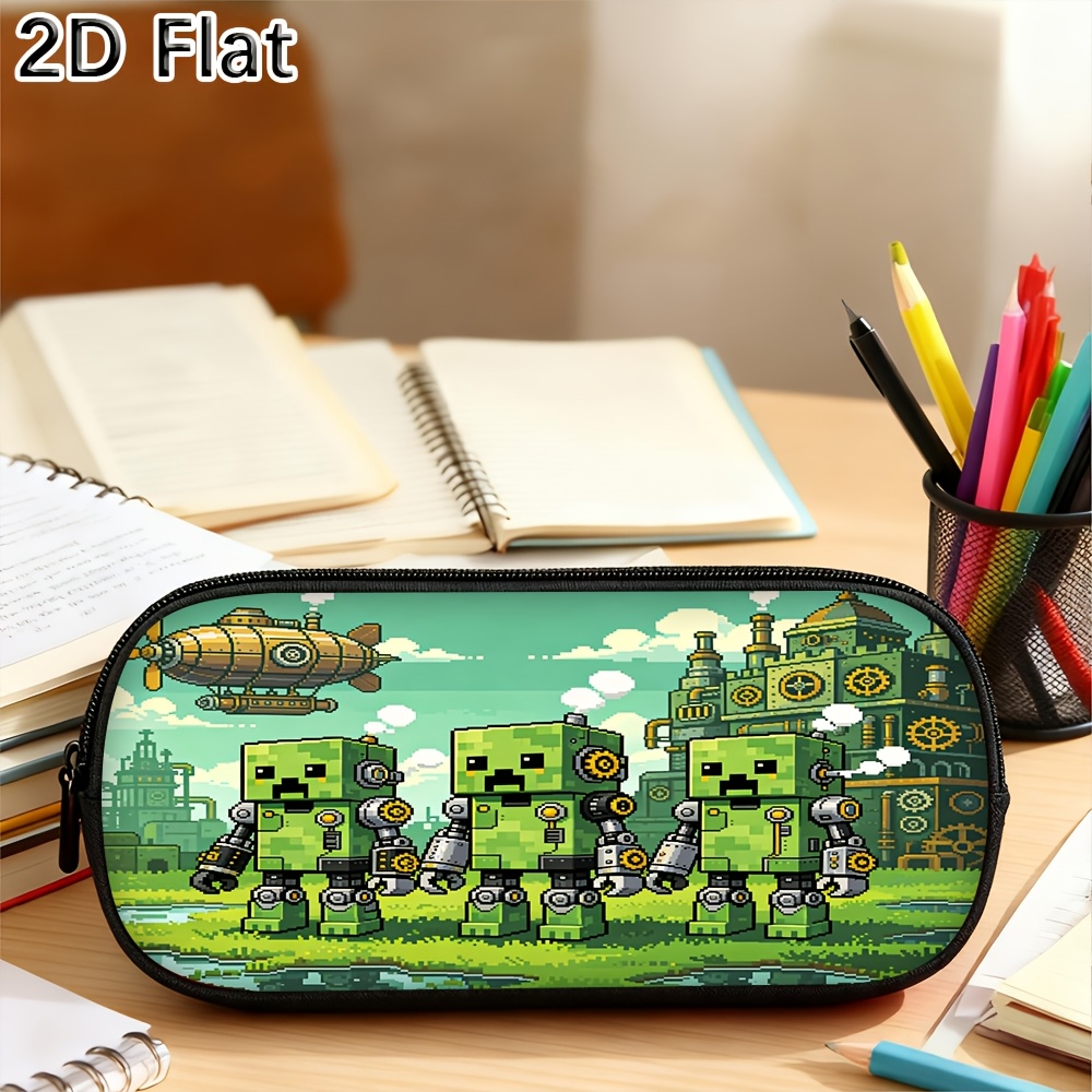 TEMU 1pc Printed Pencil Case Cartoon Pixel Pattern Storage Pouch For Daily Drawing Outdoor Sketching