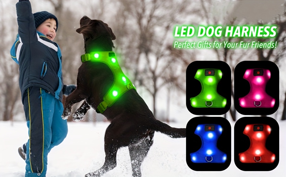 light up led dog harness   led dog harness with detachable battery rechargeable washable led dog vest lighted glowing dog walking camping harness suitable for small medium large dogs Product details 0