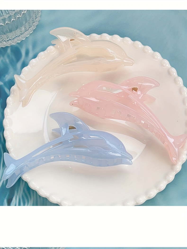 6pcs jelly shell claw clips dolphin with glitter straps   hair accessories cute animal hairstyles headpieces large shark clip   barrettes for everyday looks and beach parties Product details 0