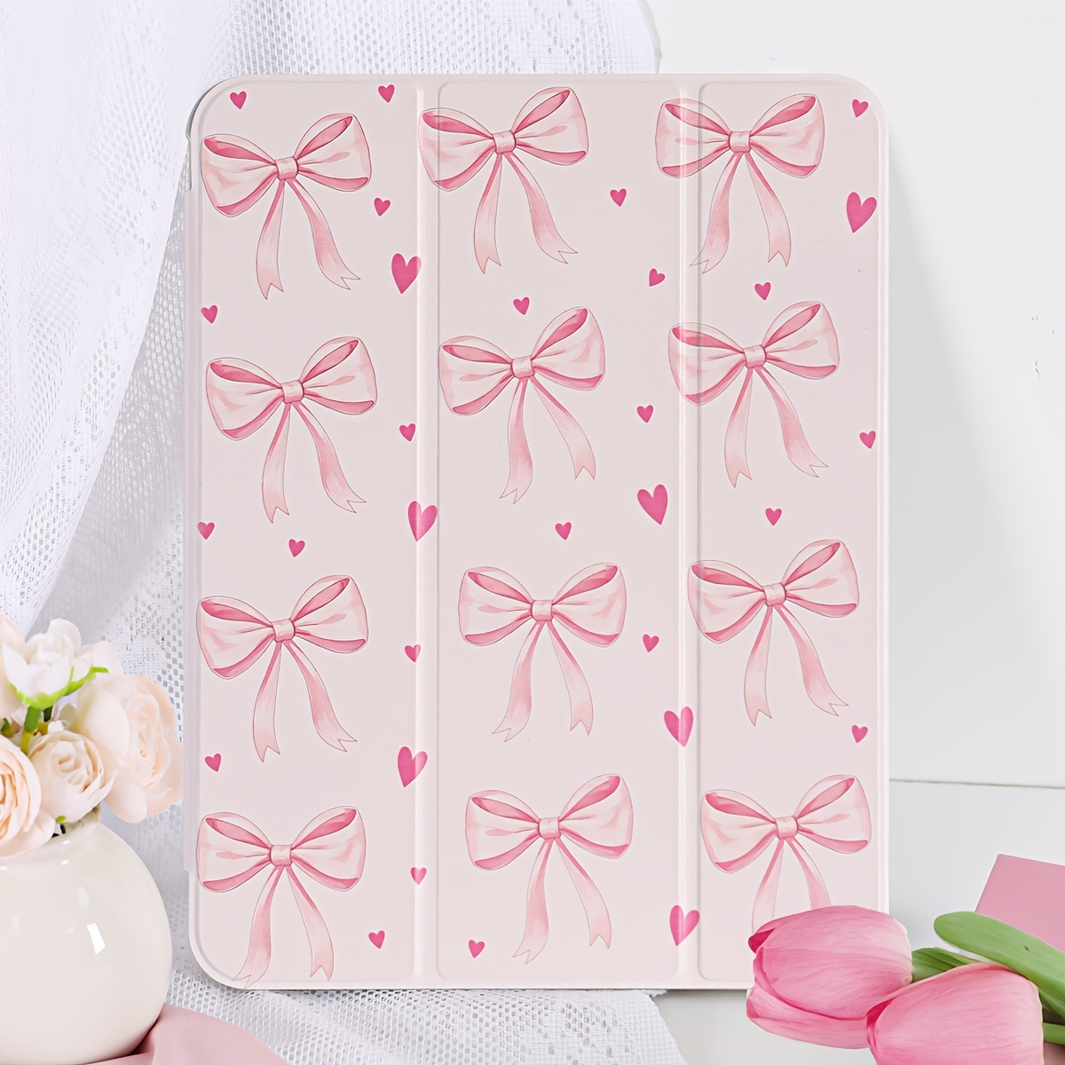 TEMU Pink Bow And Small Heart Pattern Tablet Case, Compatible With Ipad (a16) 11 Inch / 11th Generation, Painted Pattern Protective Shell, Compatible