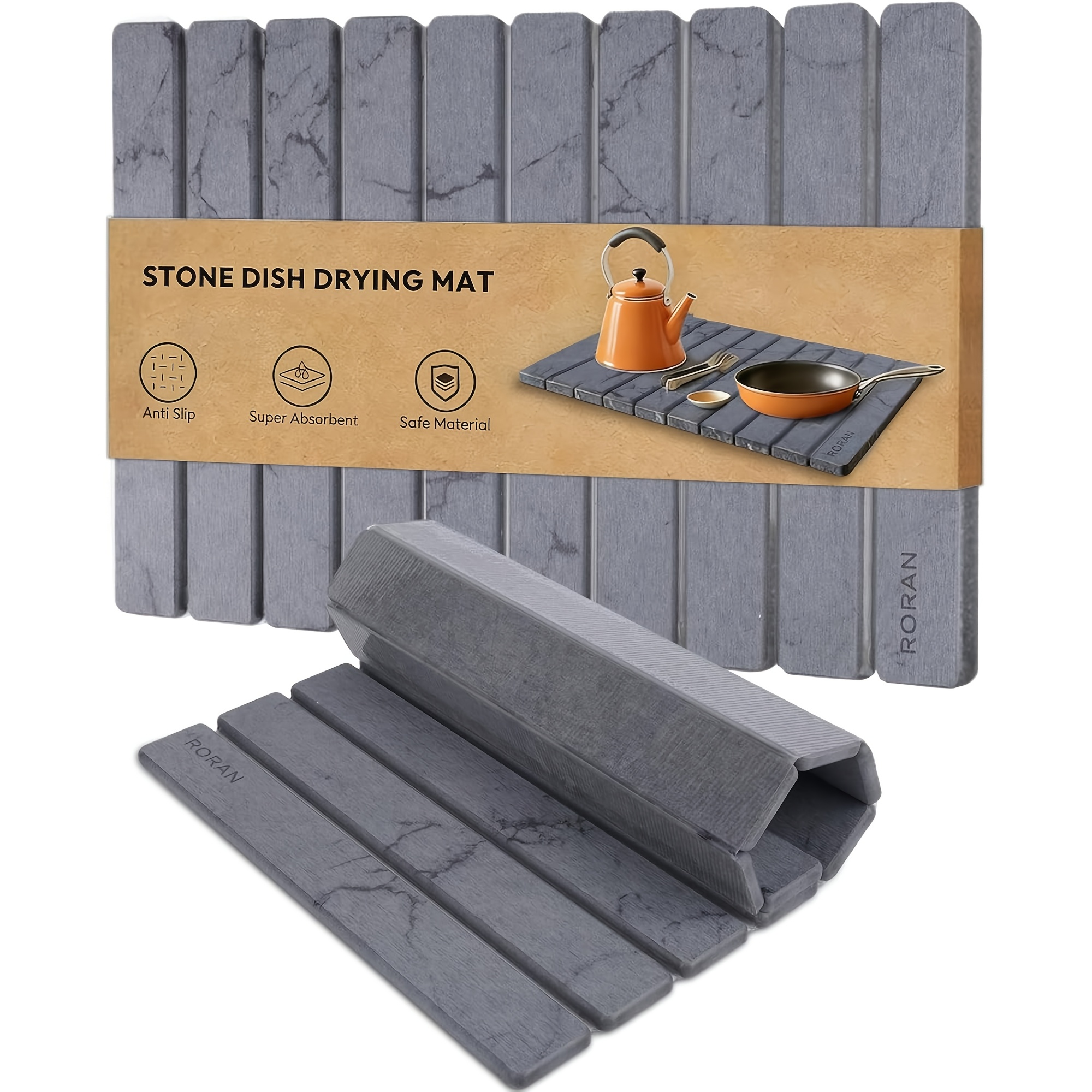 imagen del artículo tapete de   de piedra   de  , estante enrollable absorbente de   ultrarrápido, tapete plegable de piedra para secar platos