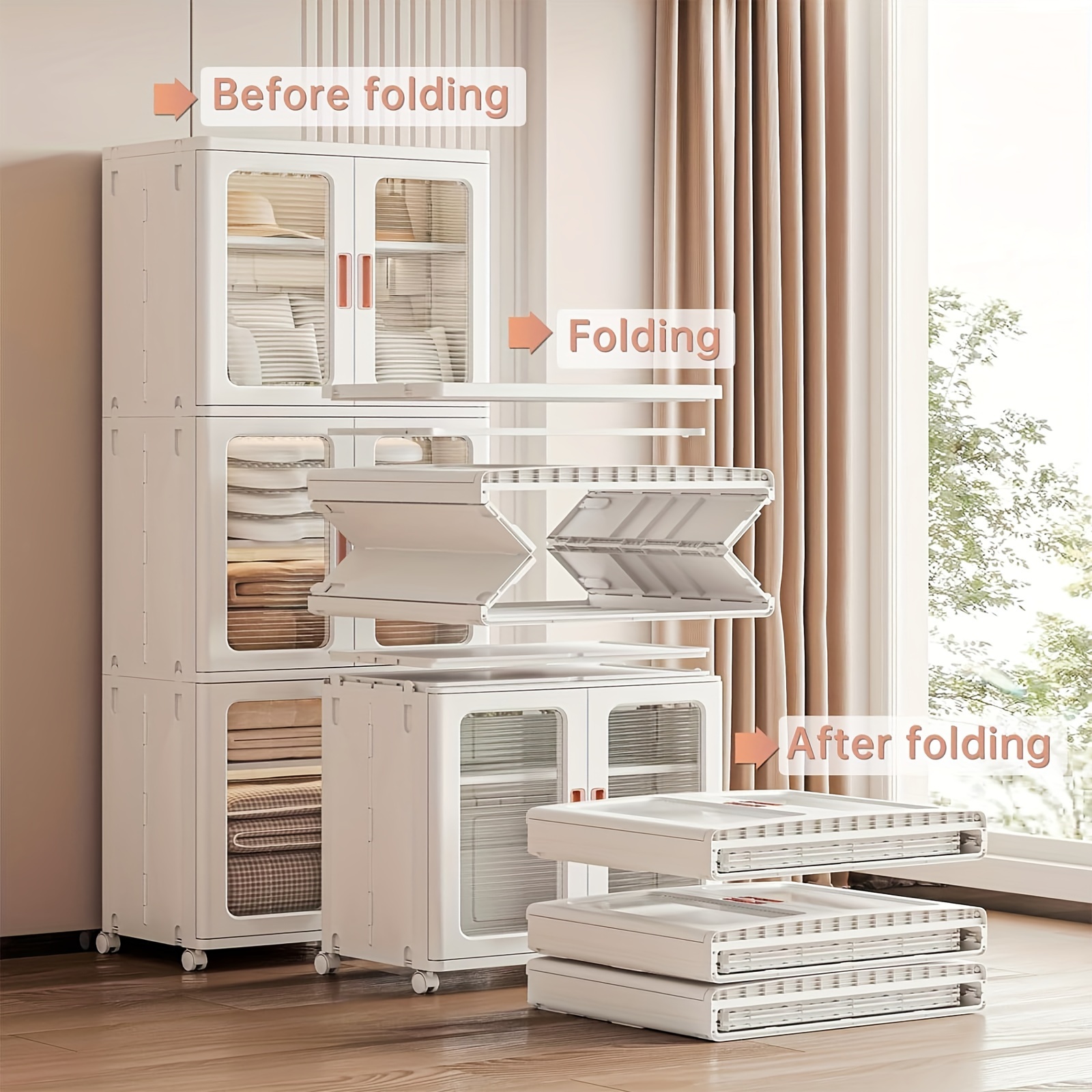 

Stackable Storage Bins, Folding Storage Boxes Corner Cabinet With Doors, Bathroom Cabinet, Storage Cabinet, Plastic Material, Foldable, , Double Door Stackable Bins, Pantry Organizers And Storage