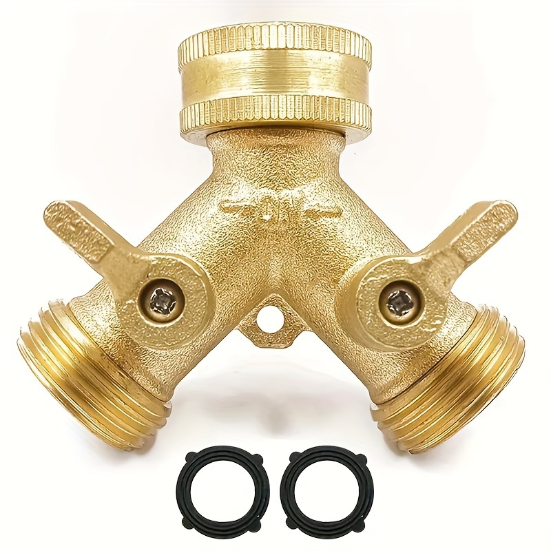 

Heavy-duty Brass Y-type Hose Splitter - 2-way, Adjustable Control Valve With Extra Rubber Washers, 3/4" Threaded Connection For Gardening, Lawn Care & Car Washing