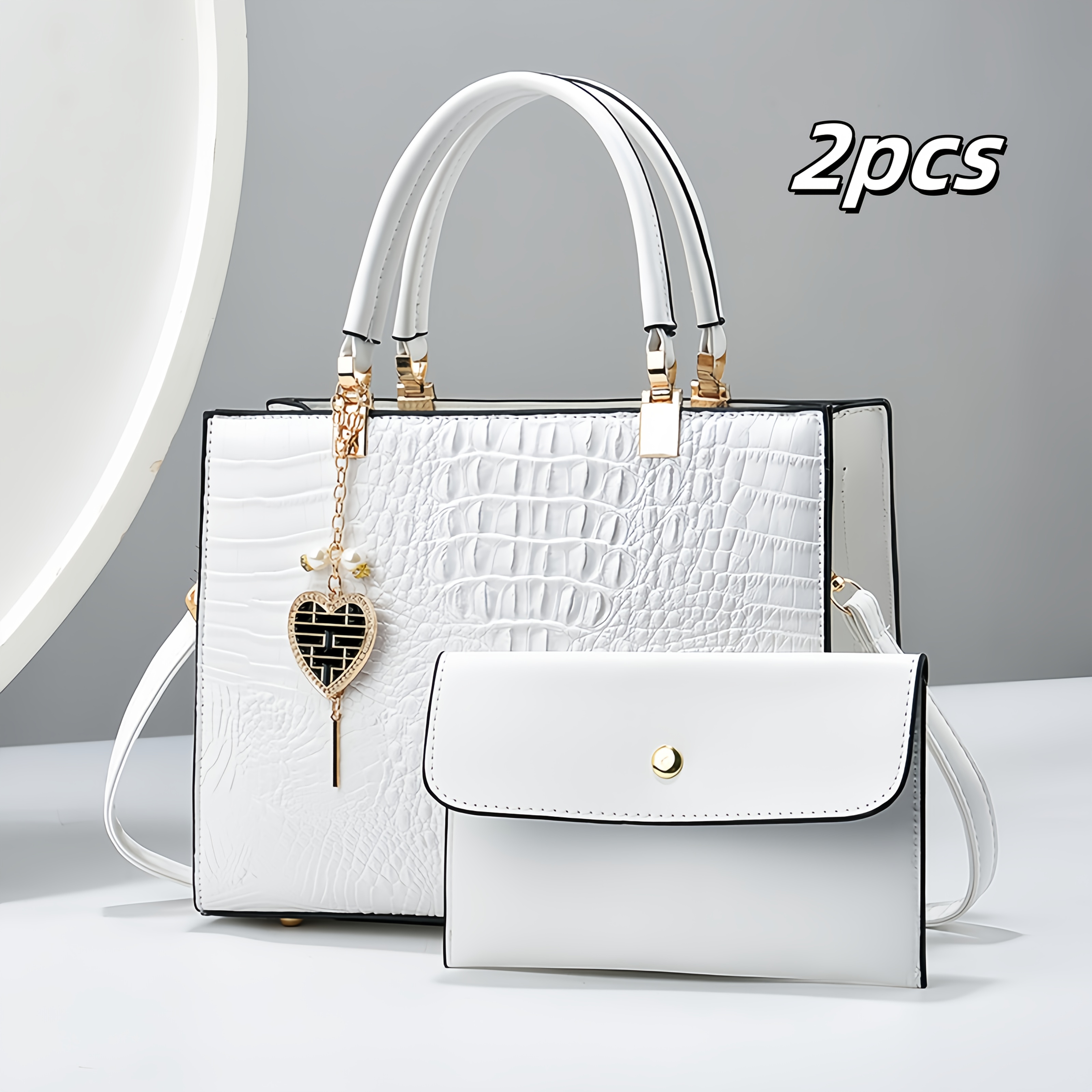 

White Minimalist Crossbody Bag, High-end Crocodile Pattern Single Shoulder Crossbody Handbag, Commuting Large Capacity Bag