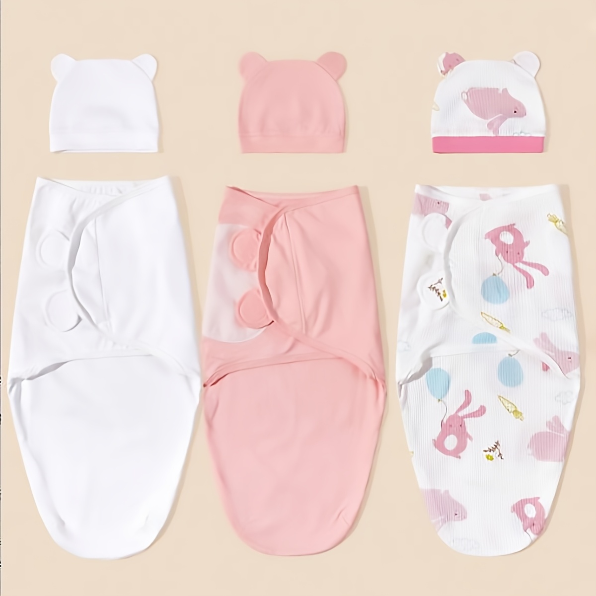 3pcs Newborn Swaddle Hat Set with Spring/summer Wrap