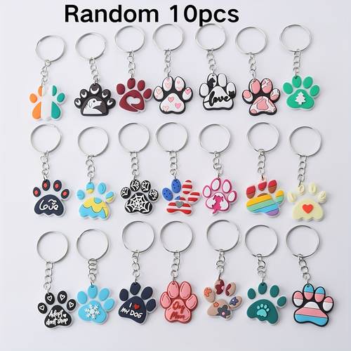 item picture 2d flat colorful paw keychain random 10pcs colorful cat paw dog paw keychain cross border bag flat keychain