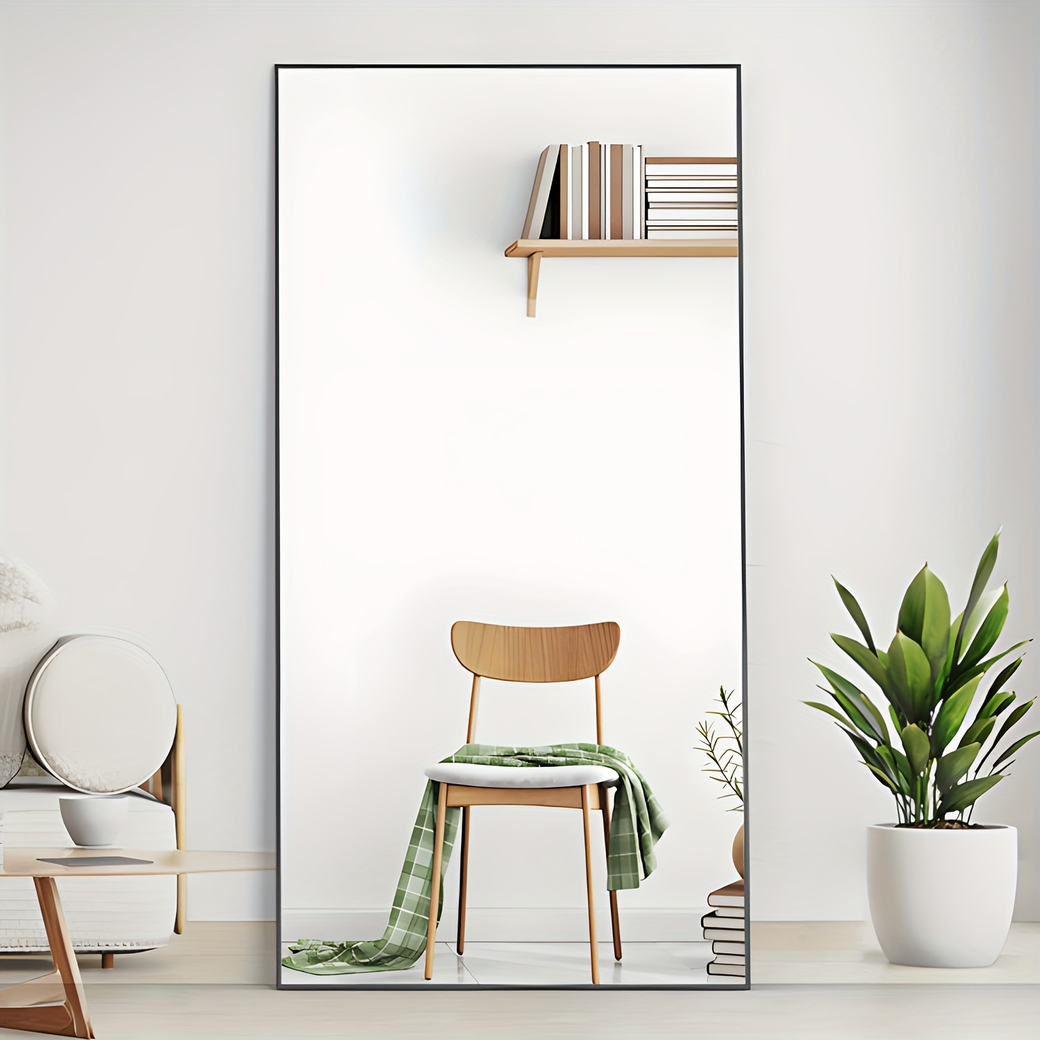 TEMU 1pc Super Large Full-length Floor Mirror - Vertical Large Rectangle Dressing Mirror With Thin Aluminum Alloy Frame & Panel Suitable For Bedroom,