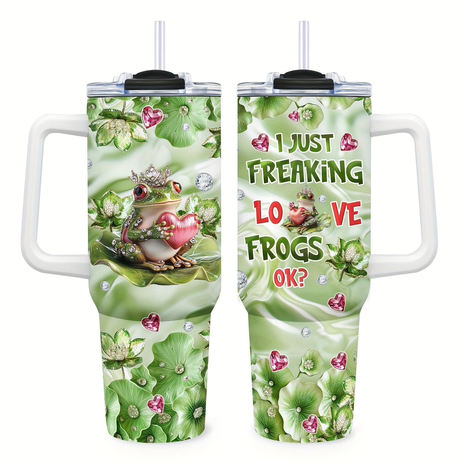 

1pc 40oz "i Just Frogs, " Insulated Stainless Steel With Handle - 304 Stainless Travel Mug For Girls, Ideal Birthday & Christmas Enthusiasts, & Car Use, Frog Decor