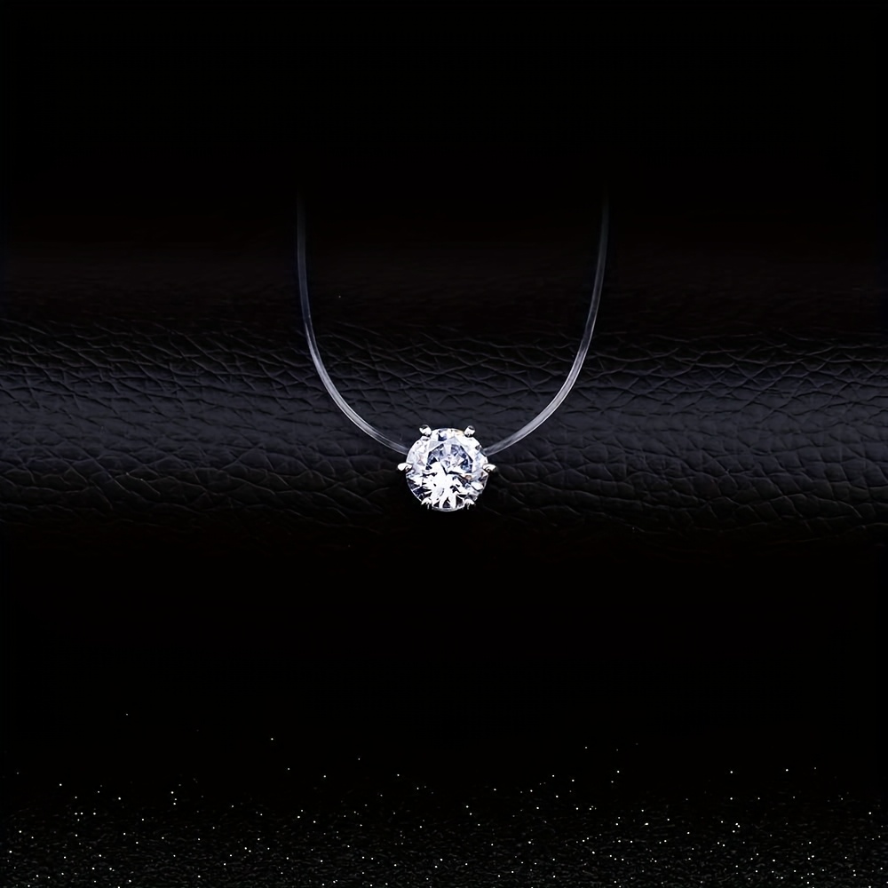 TEMU Collar de cuello largo con colgante de circonita sintética minimalista y elegante para mujer - Cordón de nailon negro, piedra de corte , ideal