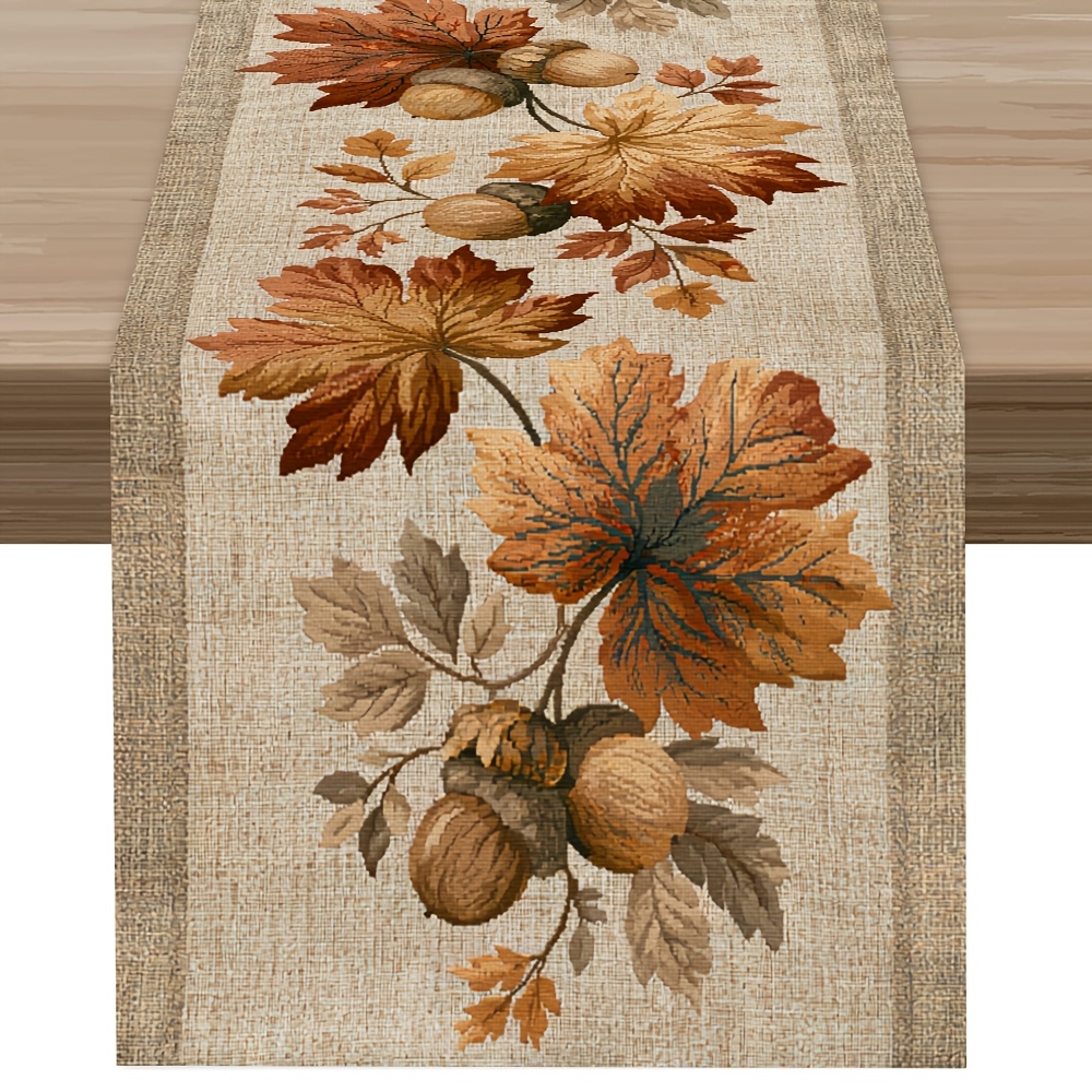 TEMU 1pc, Oak Maple Leaf Small Bouquet Printed Table Runner, Light Luxury Country Style, Latest Autumn Table Runner, Printed Polyester Tablecloth