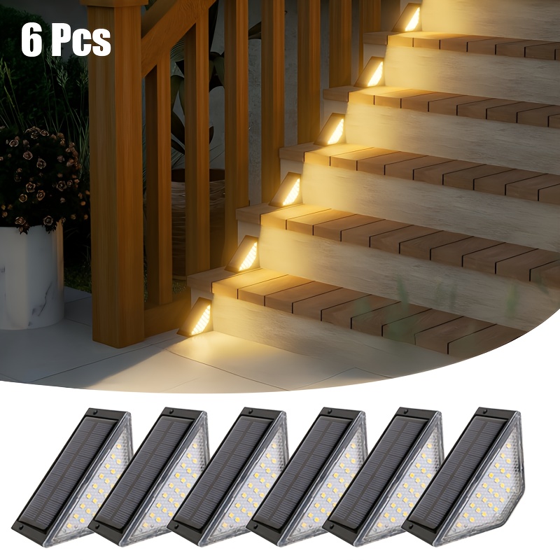 6pcs 24 led solar stair lights led outdoor step light solar deck lights outdoor light decor for steps stairs deck patio yard porch garden sidewalk front door plastic safe and romantic   new year way home  