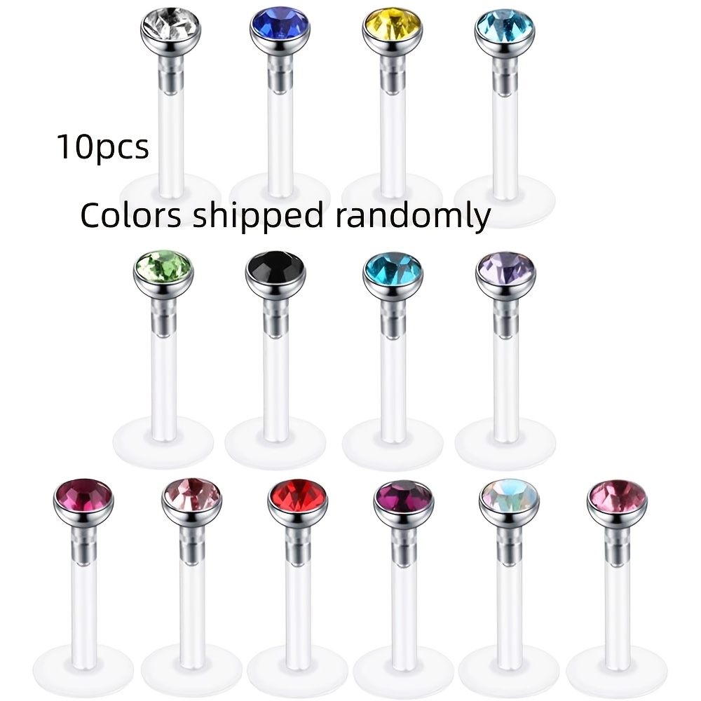 TEMU 10pcs Set, Random Colors, Transparent Lip Ring Ear Studs, Lip Piercing Jewelry, Push-in Ear Studs And Nose Studs, Cartilage Earrings, Plastic