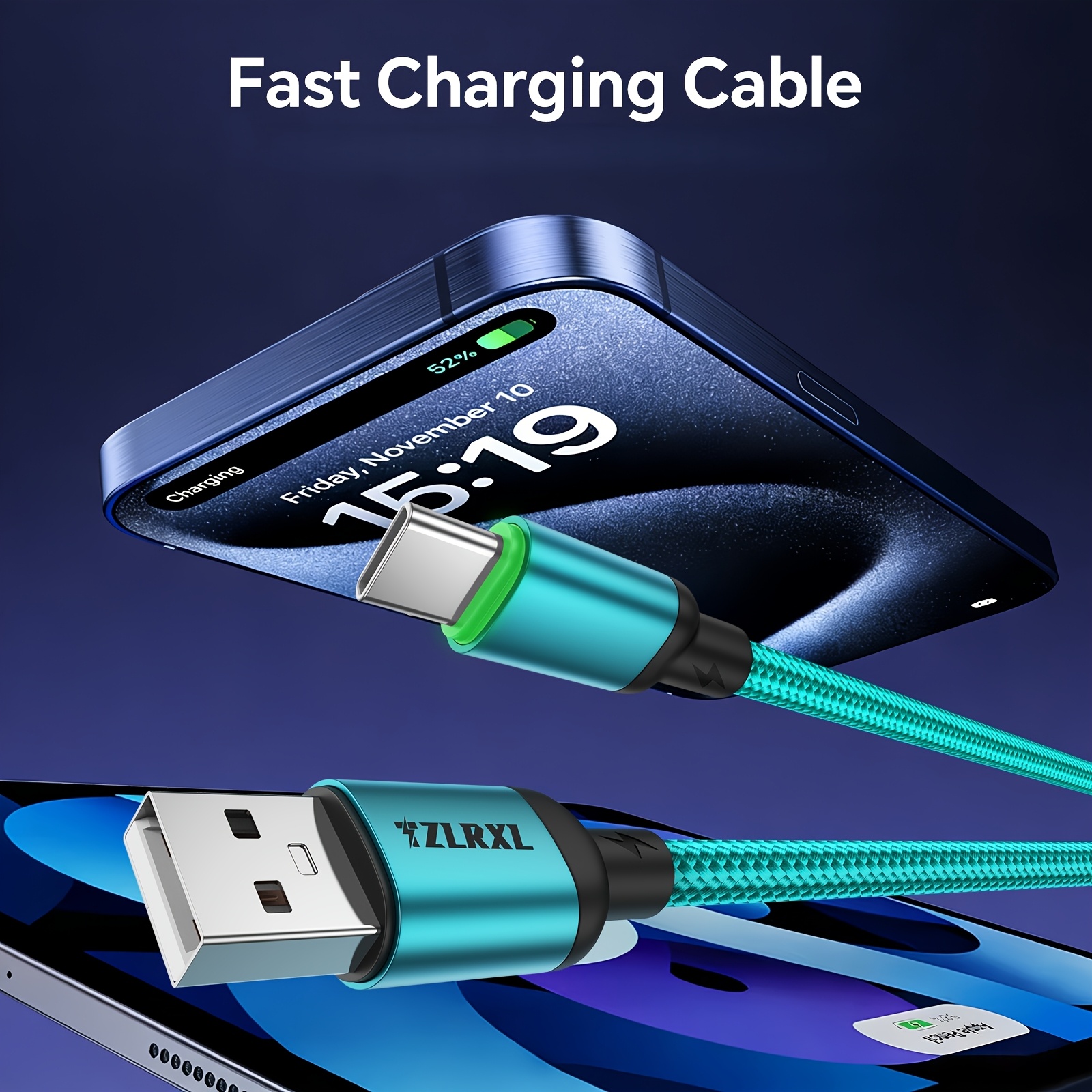 3pcs Fast Charging Cable with Smart Display Light