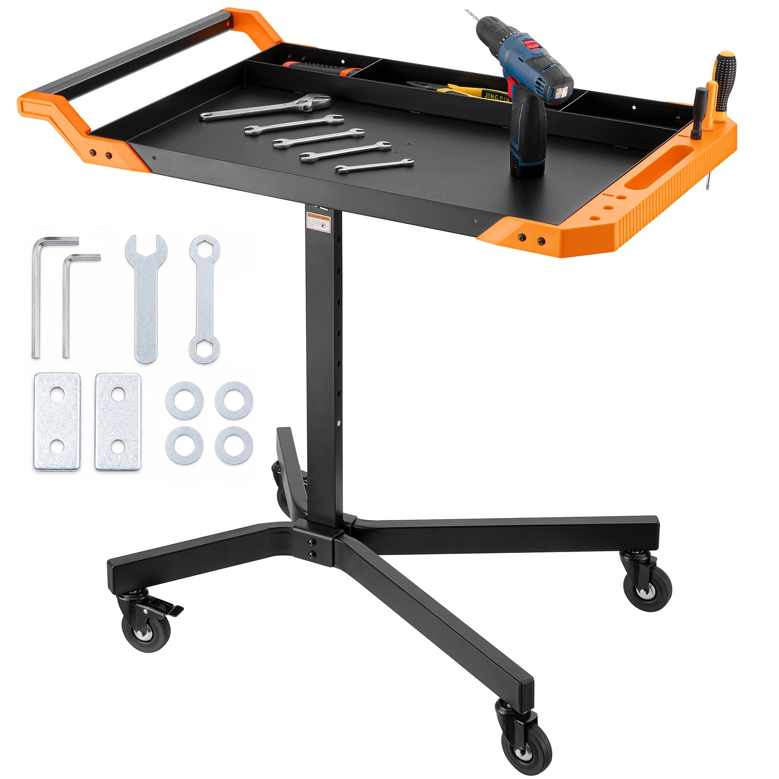 Adjustable Wheeled Workbench With Tool Tray, Work Table, Steel Tool Cart, Suitable For Home Garage, Workshop, Warehouse, Construction Site Maintenance And Diy, Load Capacity 70kg