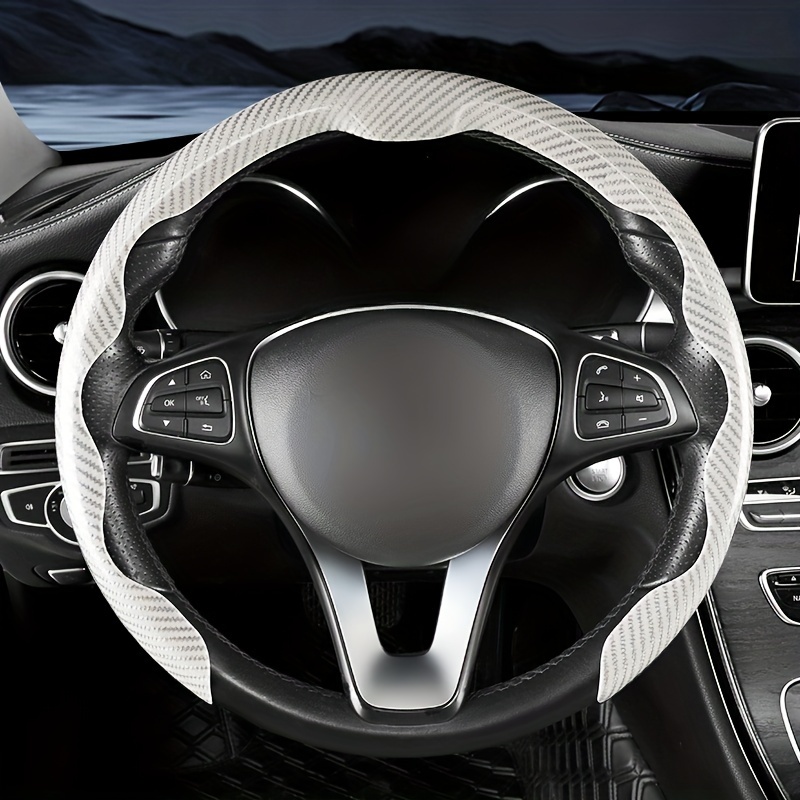 

Universal Faux Leather Steering Wheel Cover With Buckle-style Carbon Fiber Design, Providing Sweat-absorbing And Breathable Protection For Easy Installation, Car Accessories.
