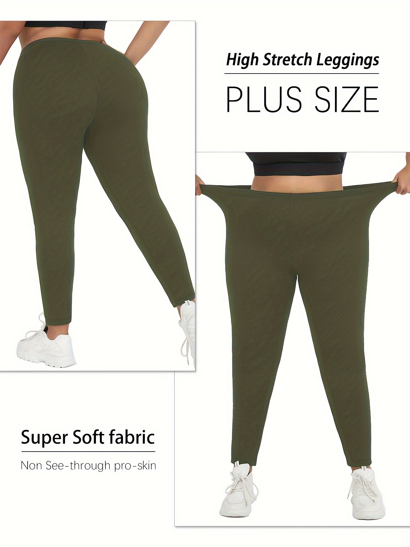 High-Waisted Plus Size Plain Women's Athletic Leggings, Stretchy, Super Soft, Non-See Through Fabric, For Running And Yoga Suitable Spring/Autumn