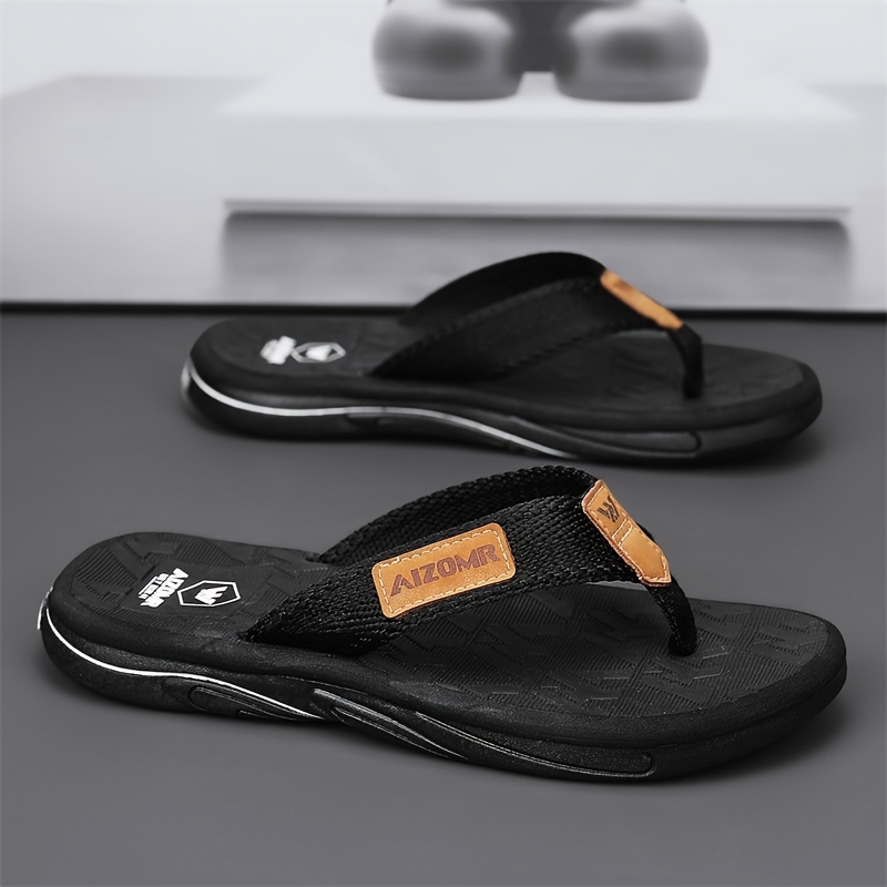 mens trendy solid colour lightweight flip flops comfy non slip casual rubber sole durable thong sandals for mens outdoor activities Product details 3