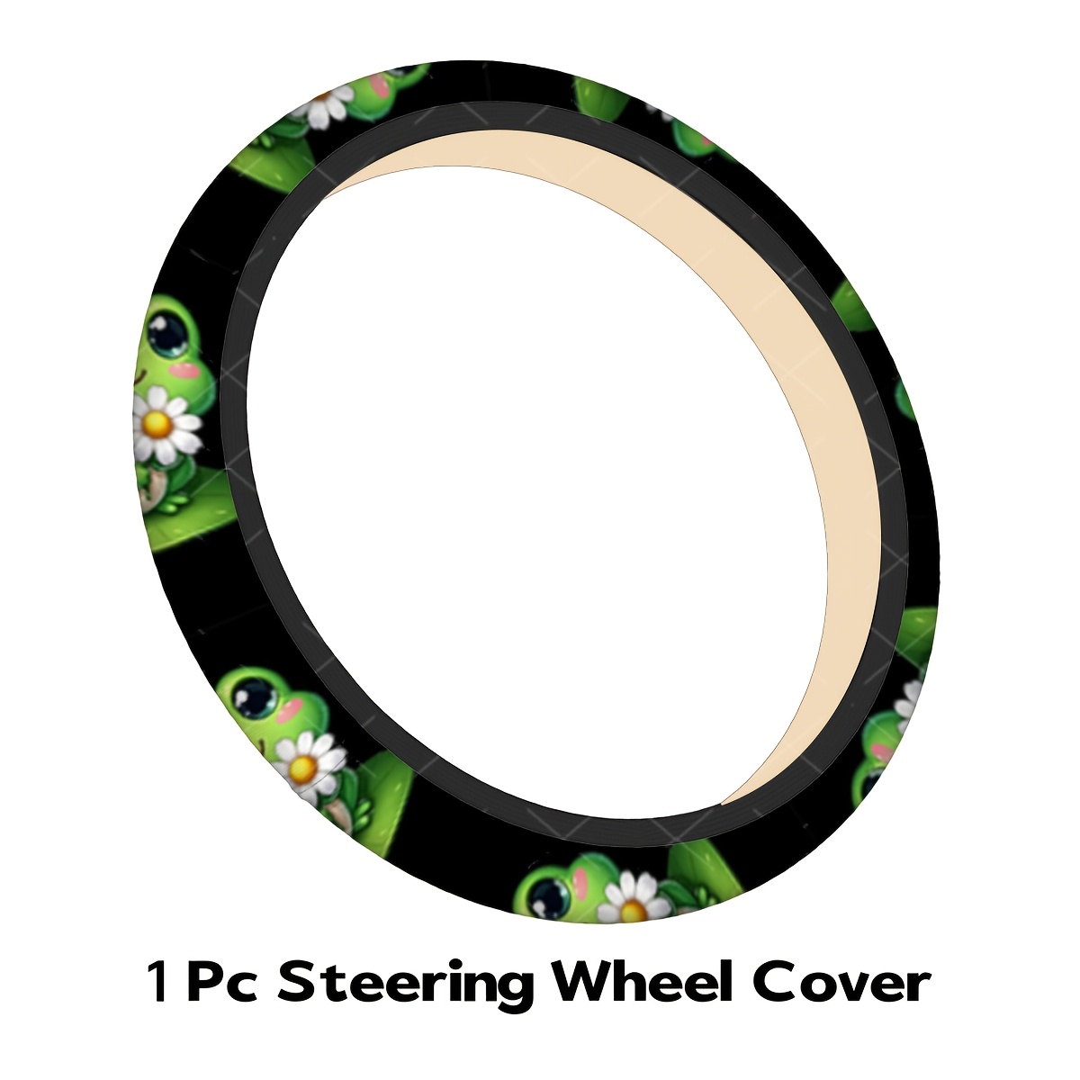 TEMU Cute Frog With Daisy Steering Wheel Cover, Adorable Style, Car Steering Wheel Protective Cover, , Suitable For Various Car Models, Stylish