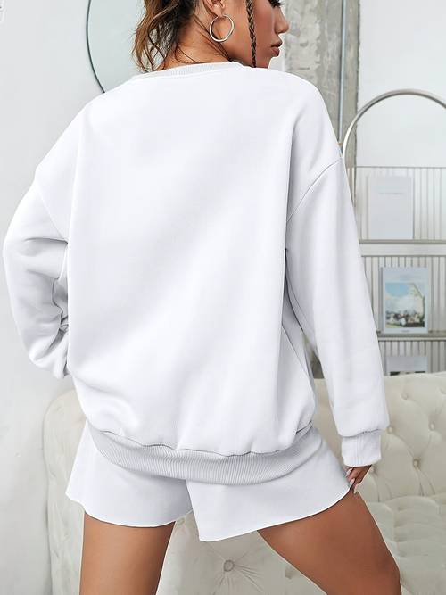 womens patriotic usa flag letter print drop shoulder sweatshirt and shorts set casual womens two pcs outfits machine washable