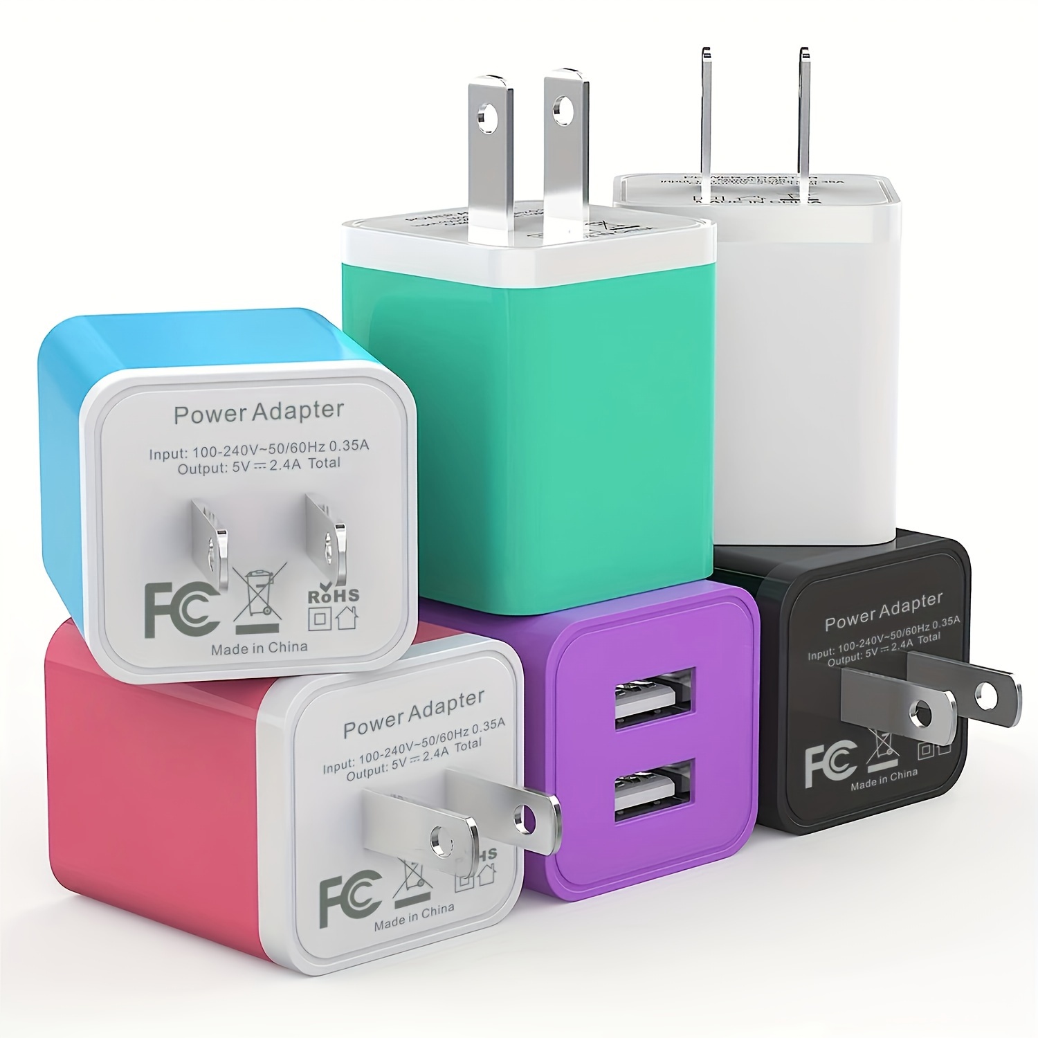

6 Color 5v 2.1a Dual Usb Port Wall Charger, Latest Cube Plug Adapter Fast Phone Charger Block Charging Box Tiles, For Iphone 1514/14pro/14pro Max/13, Samsung Galaxy, Pixel, Lg, Android