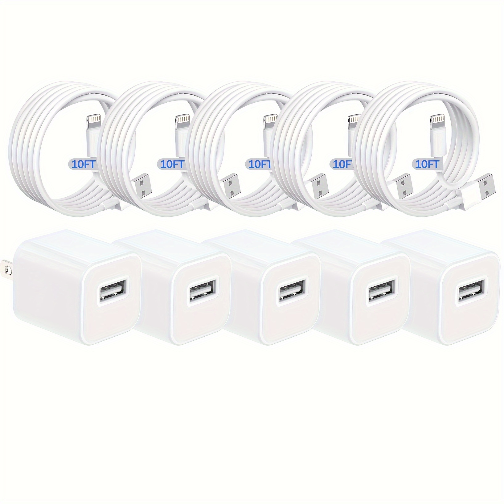 3/4/5/6/7 Pack For IPhone Charger, Extra Long 10FT Lightning Cable Cube  IPhone 12 Charger Charging Transfer Cord Cable With USB Plug Wall Charger  Bloc