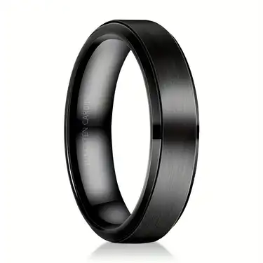 8mm Black Tungsten Carbide Men's Ring - Two Tone Brushed Finish, Comfort Fit Wedding Band (Size 11.5)