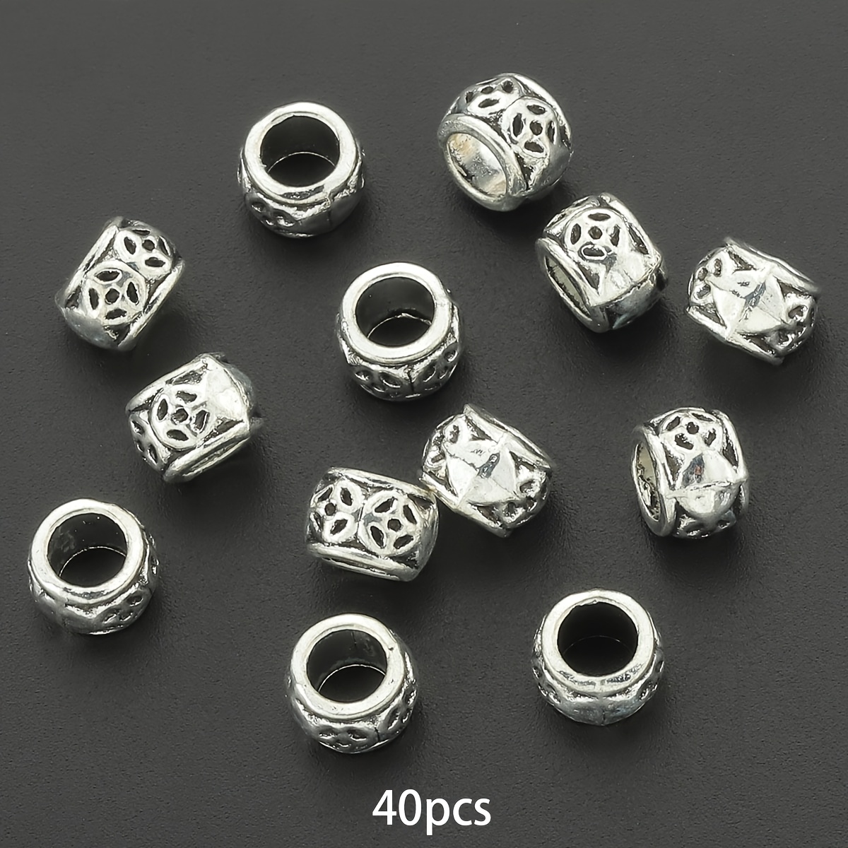 TEMU 40 pièces Perles Cylindriques Creuses à Grand Trou - Pièces Brillantes Adaptées à la Création de Bijoux DIY, Perles Rondes Percées de 6mm avec