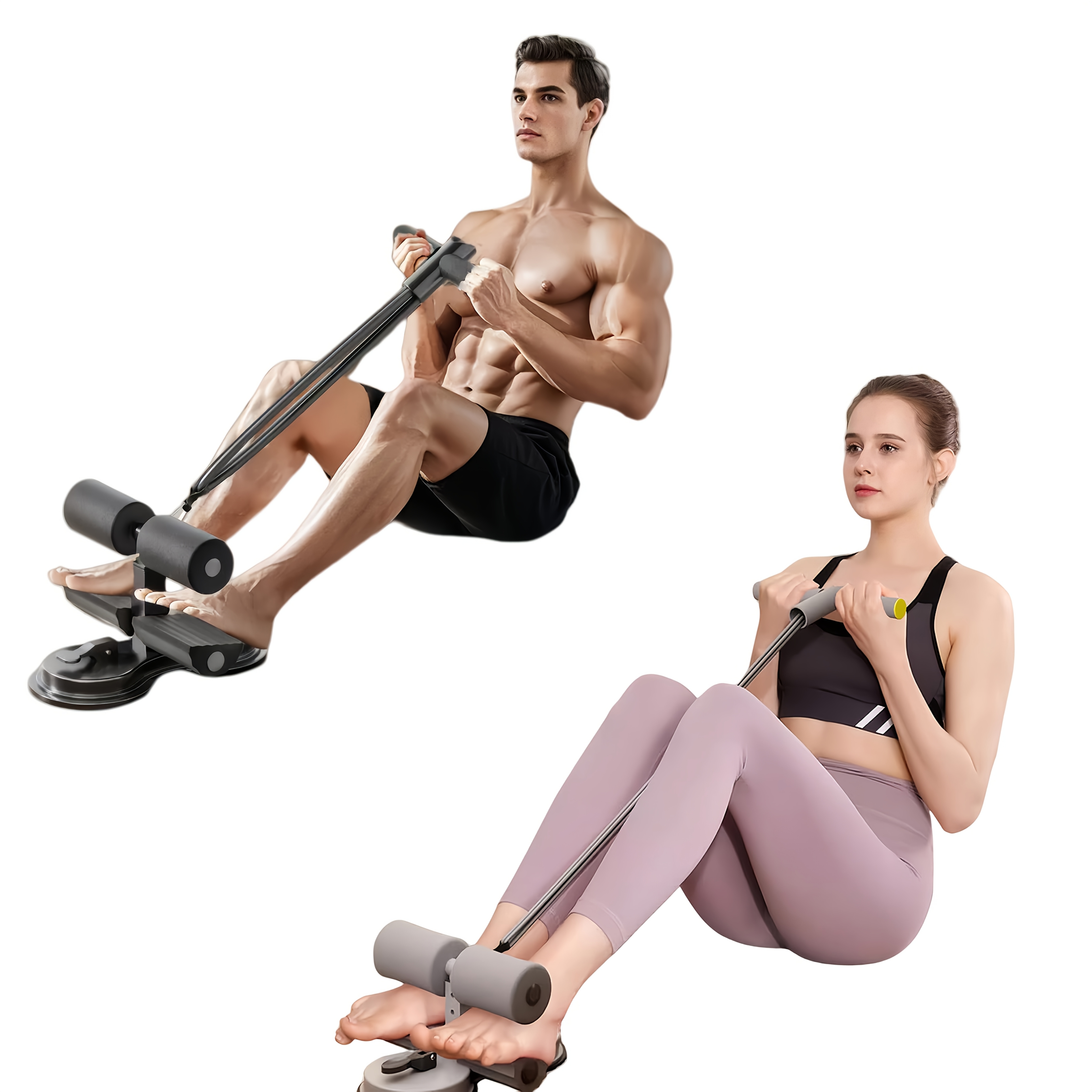MACYO Unisex Sit-Up Bar Foot Holder, Portable Sit-Up Floor Holder, Sit-Up Exercise Equipment, 3-Level Adjustable, with 2 Strong Suction Cups and Elastic Pull Rope, for ABS Workout Aids, Feet and Legs Strength Training, Suitable for Home or Office Use
