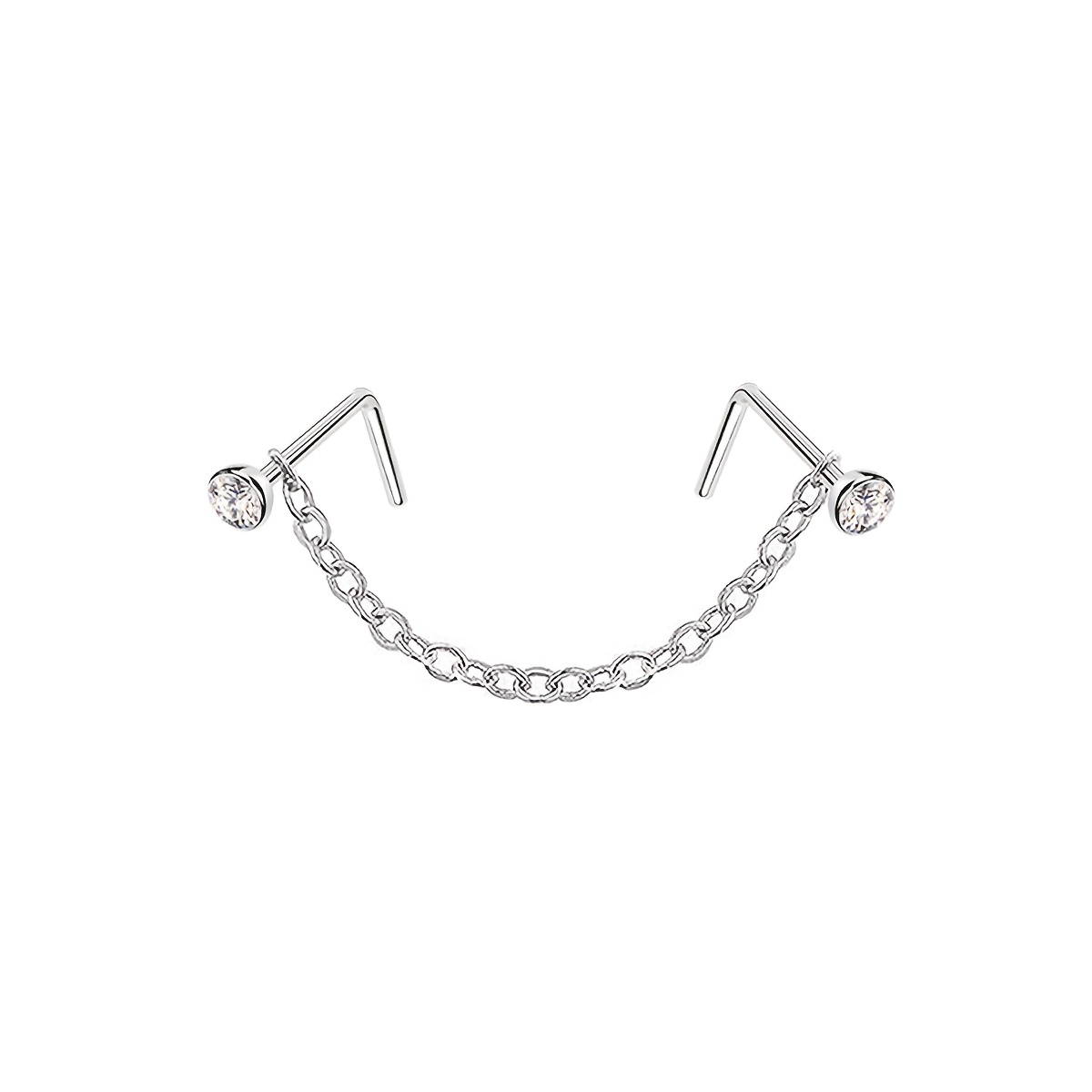 TEMU 1pc Fashionable Minimalist Style Steel Rhinestone-inlaid Chain Nose Stud Piercing Jewelry, Hypoallergenic