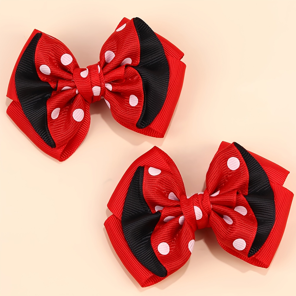 TEMU 2 piezas de pinzas para el pelo con de capa de cinta de grosgrain con temática de y rojos y negros, adorables accesorios para el cabello estilo