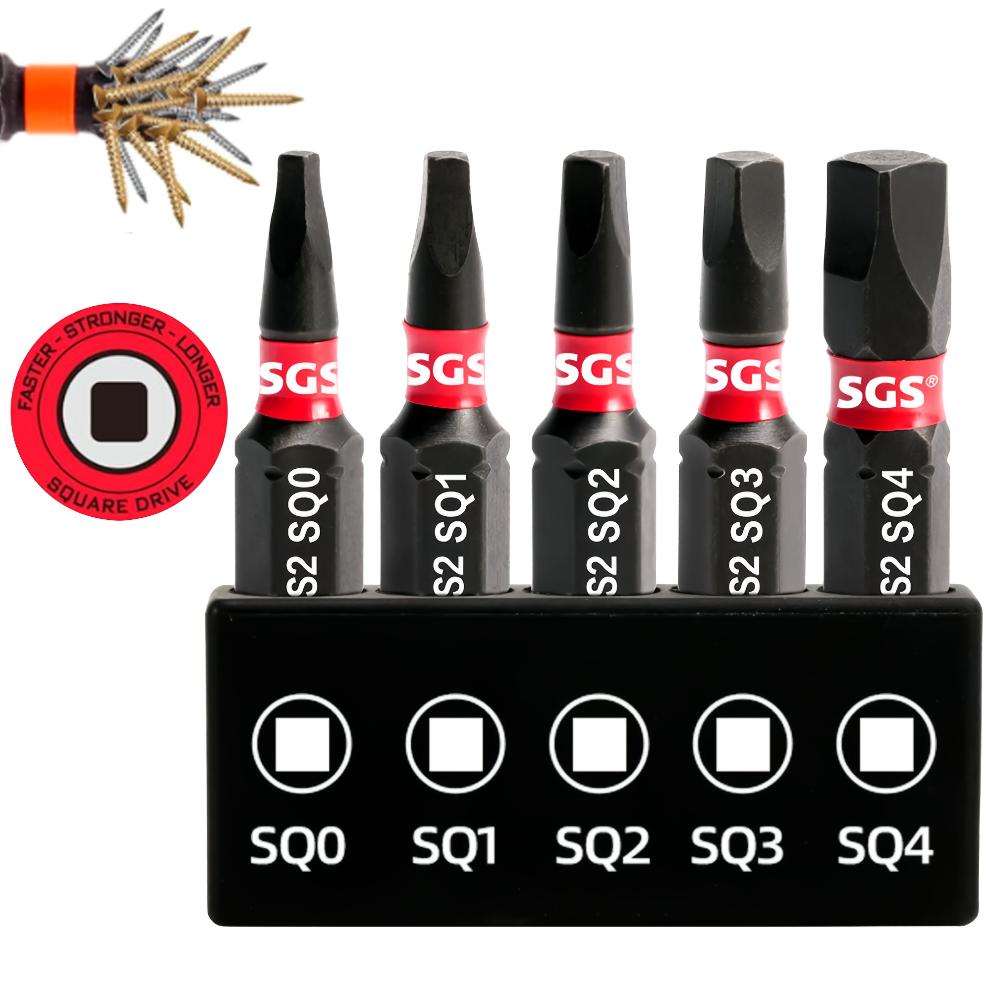 TEMU 5pcs Set Of Square S2 Steel High-strength Precision Bits, 25mm/0.98in, , Suitable For Furniture Repair, Automotive Repair, And Accessory