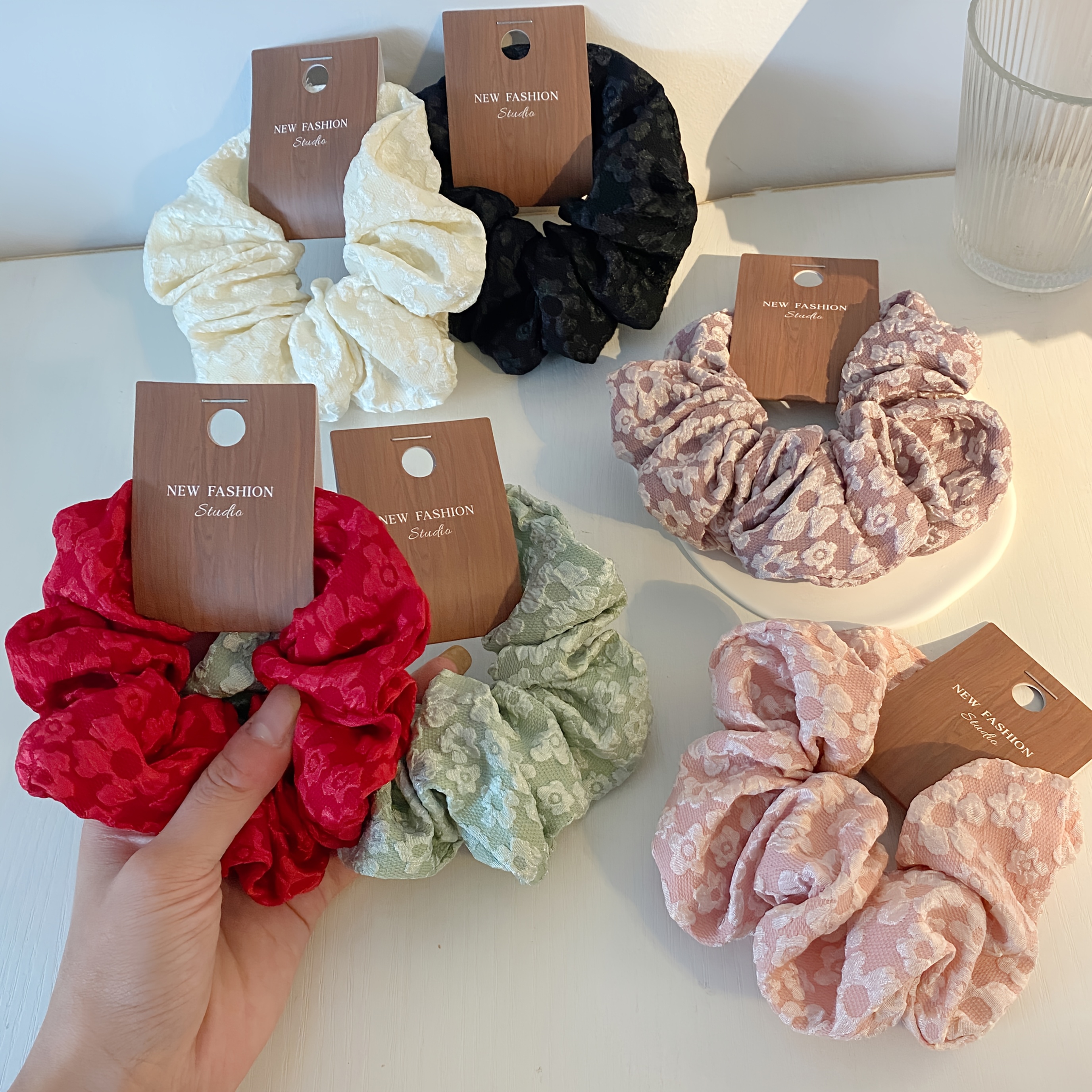 6pcs Set, High-end Small Flower And Floral Women's Large Hair Ring, High Elastic Hair Accessories Hair Ring