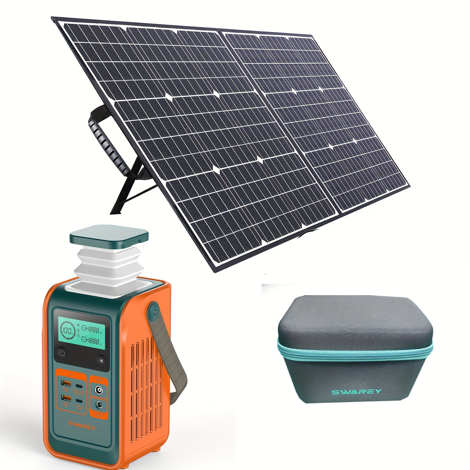 Image of Swarey Power Station With 100w Solar Panel, 140w Quick Charging Power Bank 2 Ports, 192wh Portable Solar Station, Lifepo4 Battery, 300w Solar Generator, For Camping, Traveling, And Emergencies
