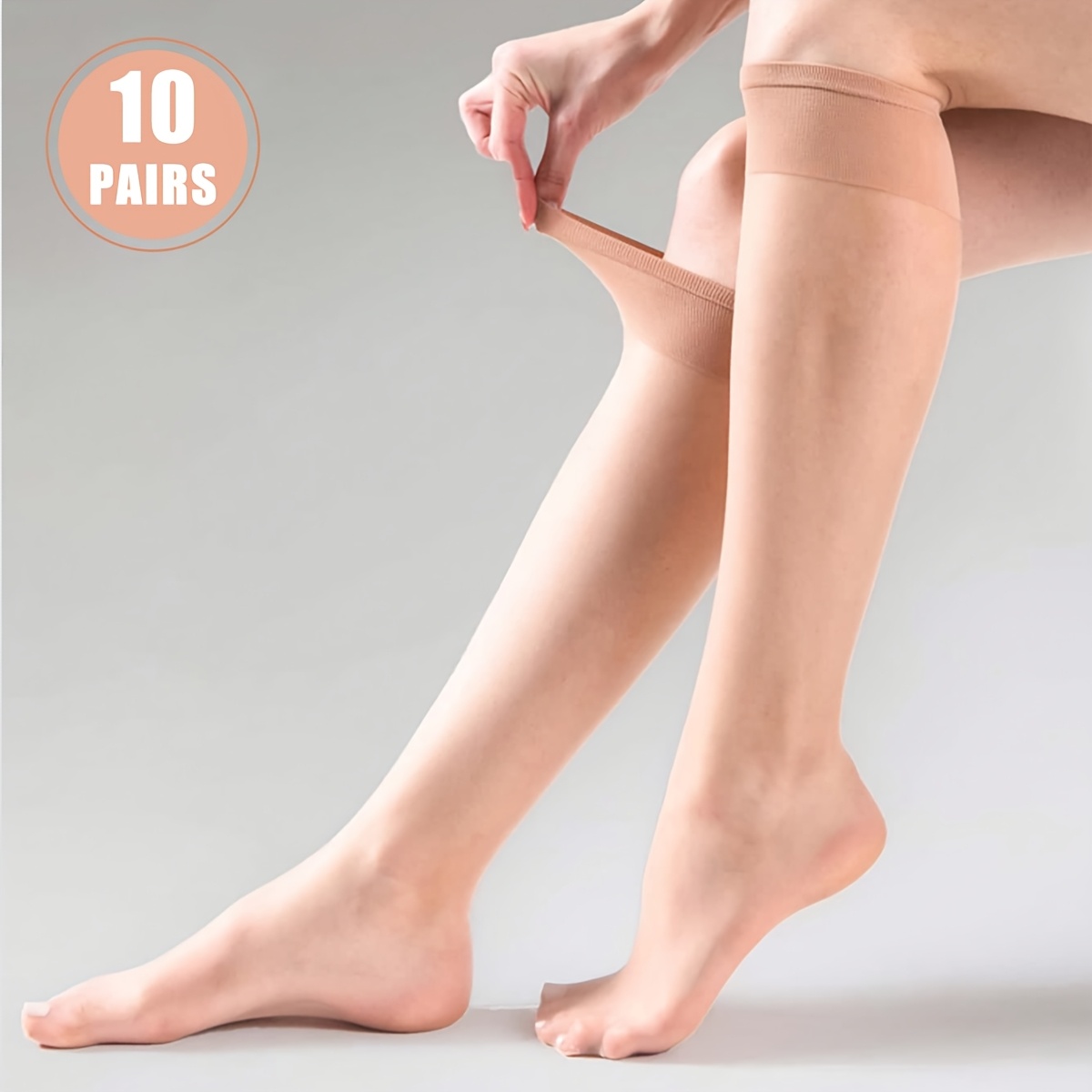 TEMU 5/10 Pairs Women's Calf Socks 15d Ultra-thin Short Socks Basic Knee-high Comfortable Breathable Long Stockings