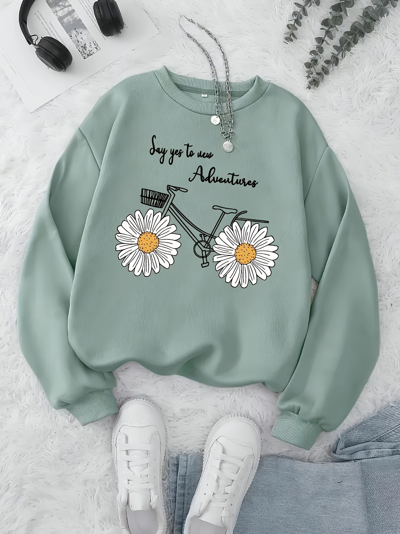 nvzhuangshishangweiyi sweatshirt décontracté à manches longues pour femmes - pull   à motif géométrique, coupe régulière mode printemps/automne, hauts pour dames, style fantaisiste, texture confortable, pullover, adultes Détails du produit 1