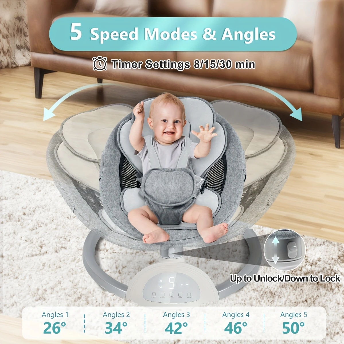 baby swings with musical speakers with 3 sitting for infants 5 point harness 5 portable baby swing for indoor and outdoor use as a halloween christmas gift details 1