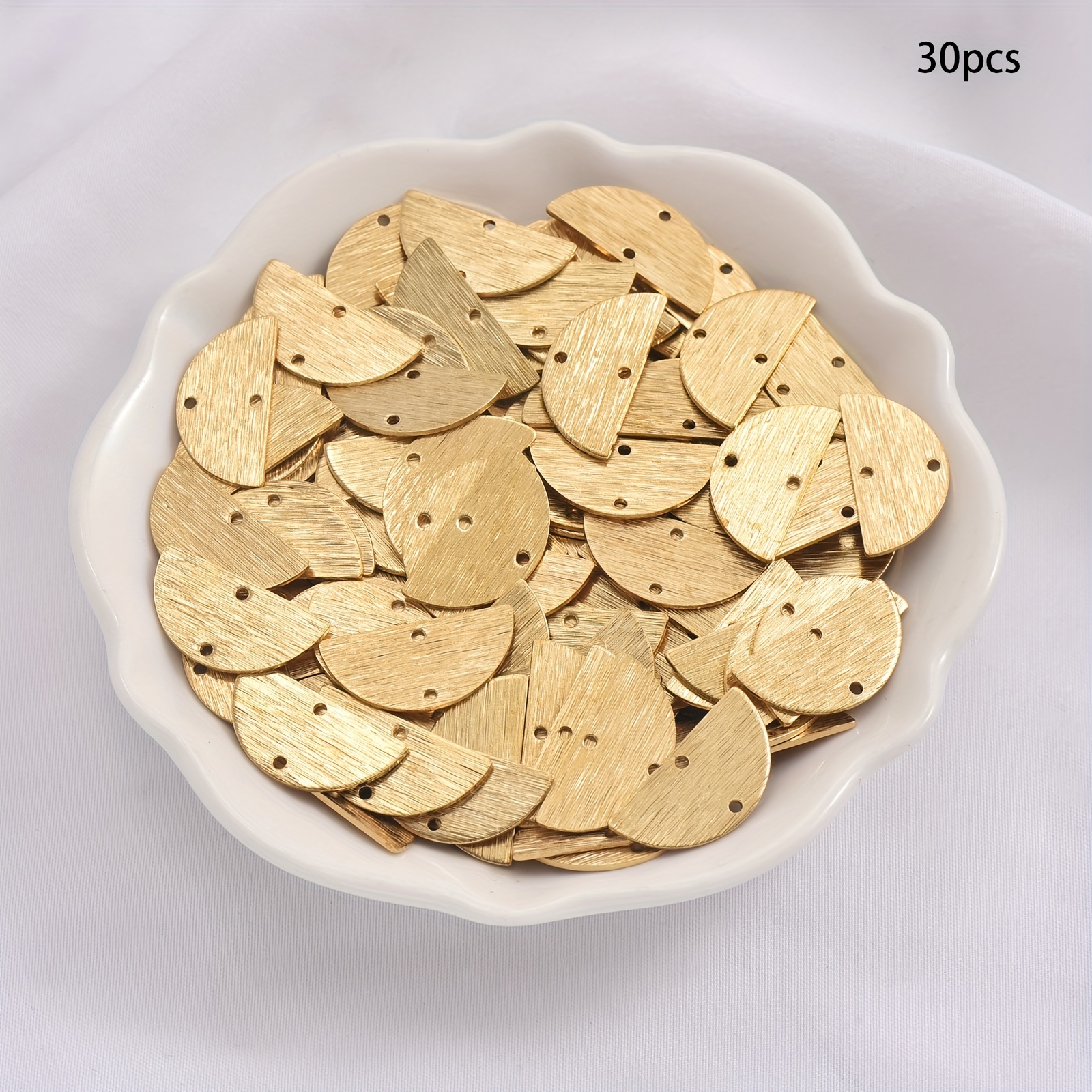 Image of 12pcs/30pcs Brass Earring Findings, Necklace Connectors, Brushed Double Hole Semi-circular Pendant, For Jewelry Making Decorative Additions