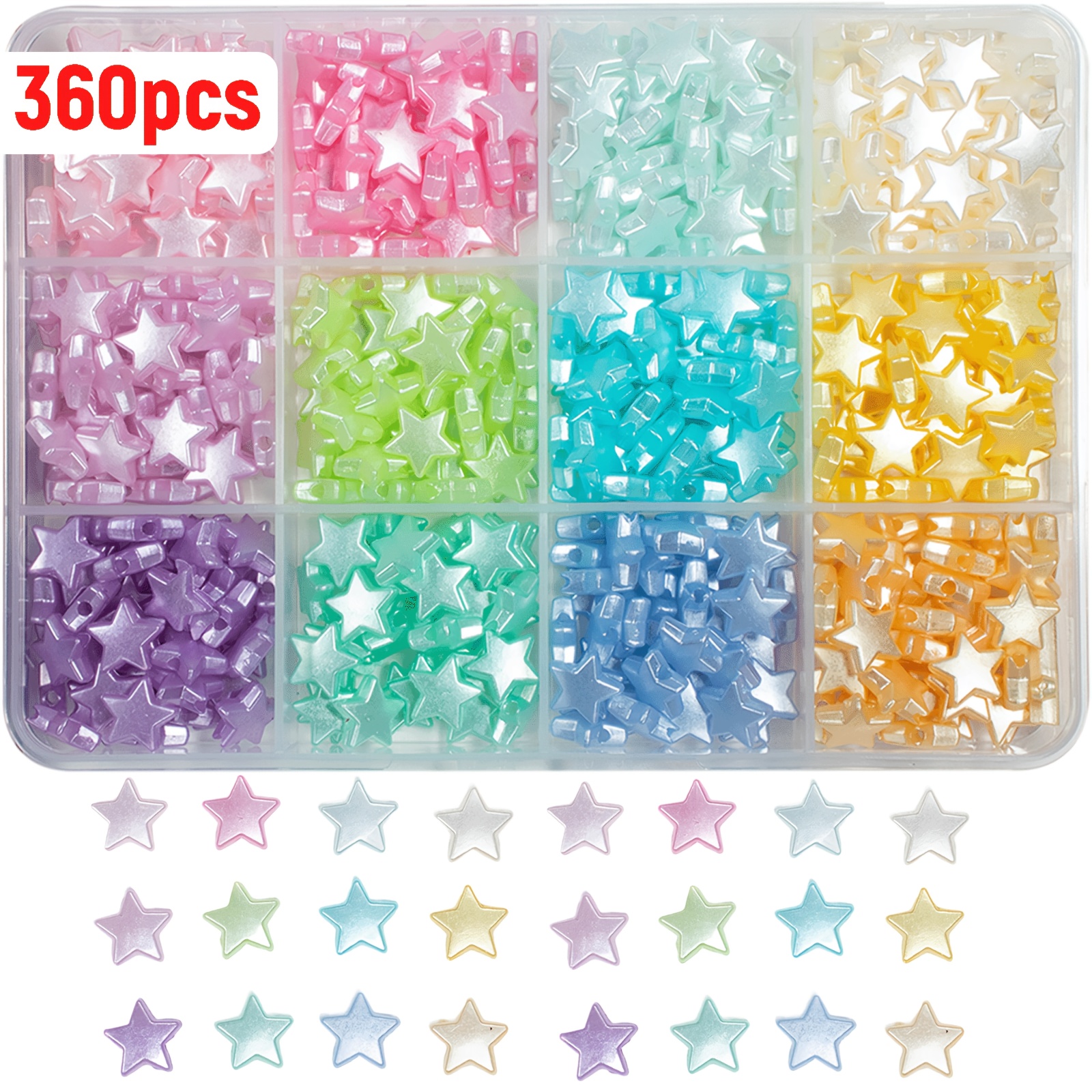 TEMU 360 pièces QYWCTZ Perles de Cœur et Étoile 9mm - 12 Grilles de Couleurs (et Multicolore) Creuses pour la Création de Bijoux DIY, Bracelets, ,